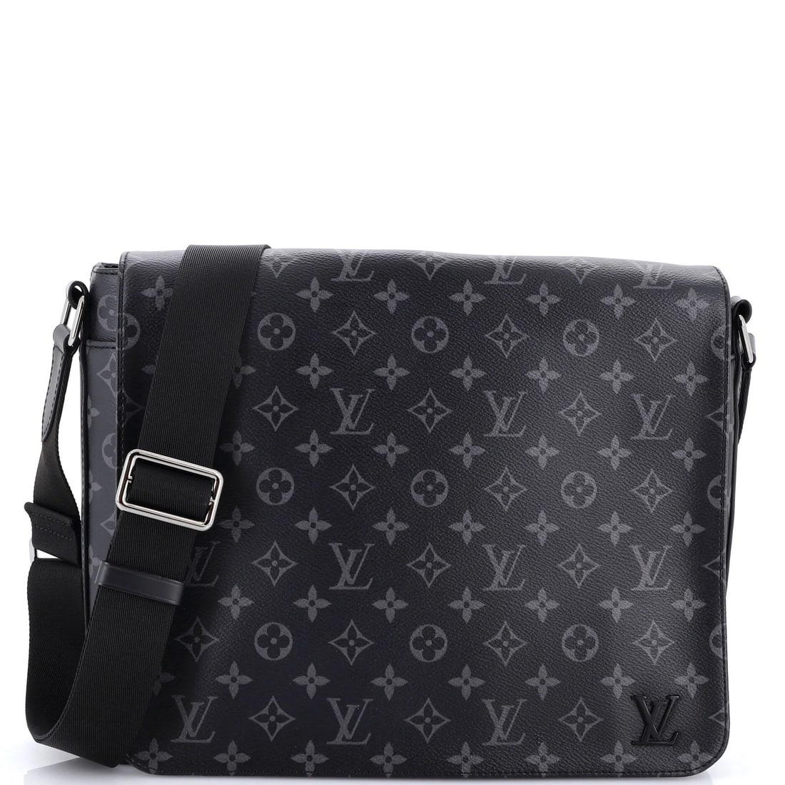 Monogram Eclipse Canvas Messenger Bag Louis Vuitton District: Monogram Eclipse Canvas Messenger Bag Louis Vuitton District Black Monogram Eclipse Canvas Messenger Bag from Louis Vuitton, featuring a classic messenger design with minor creases and scuffs on the e