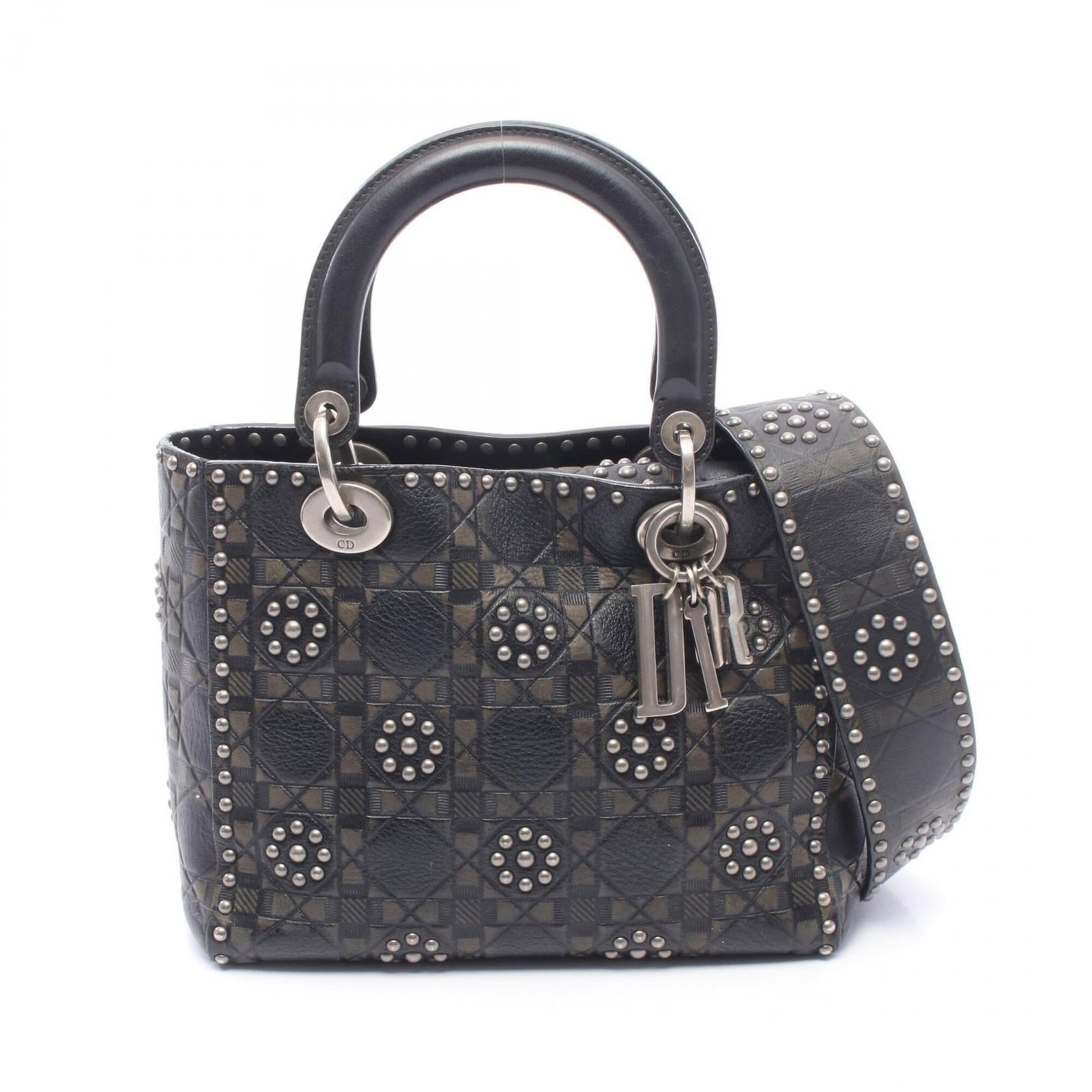 Handbag Christian Dior Leather: Handbag Christian Dior Leather Black and Khaki Christian Dior Leather Handbag. Made from high-quality leather, this classic handbag features a sleek design with a signature black and khaki color