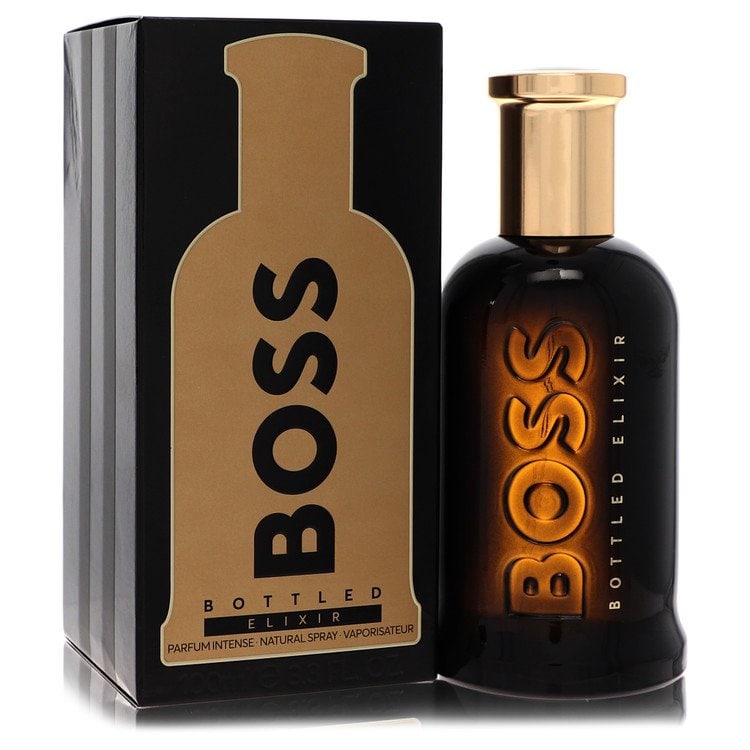 Boss Bottled Elixir by Hugo Boss Parfum Intense Spray 3.4 oz: Boss Bottled Elixir by Hugo Boss Parfum Intense Spray 3.4 oz The Boss Bottled Elixir by Hugo Boss Parfum Intense Spray is a 3.4 oz men's cologne offering a rich and intense fragrance experience. This 