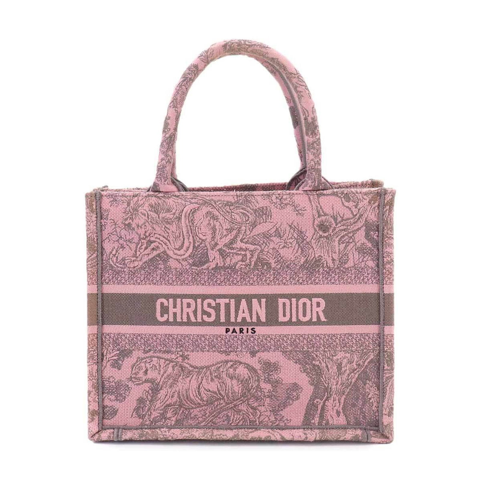 Dior Handbag Canvas Tote Christian: Dior Handbag Canvas Tote Christian The Dior Handbag Canvas Tote Christian in gray and pink canvas boasts a sleek, modern design. Measuring 21.5cm x 26.5cm x 14cm, this stylish tote bag is made from