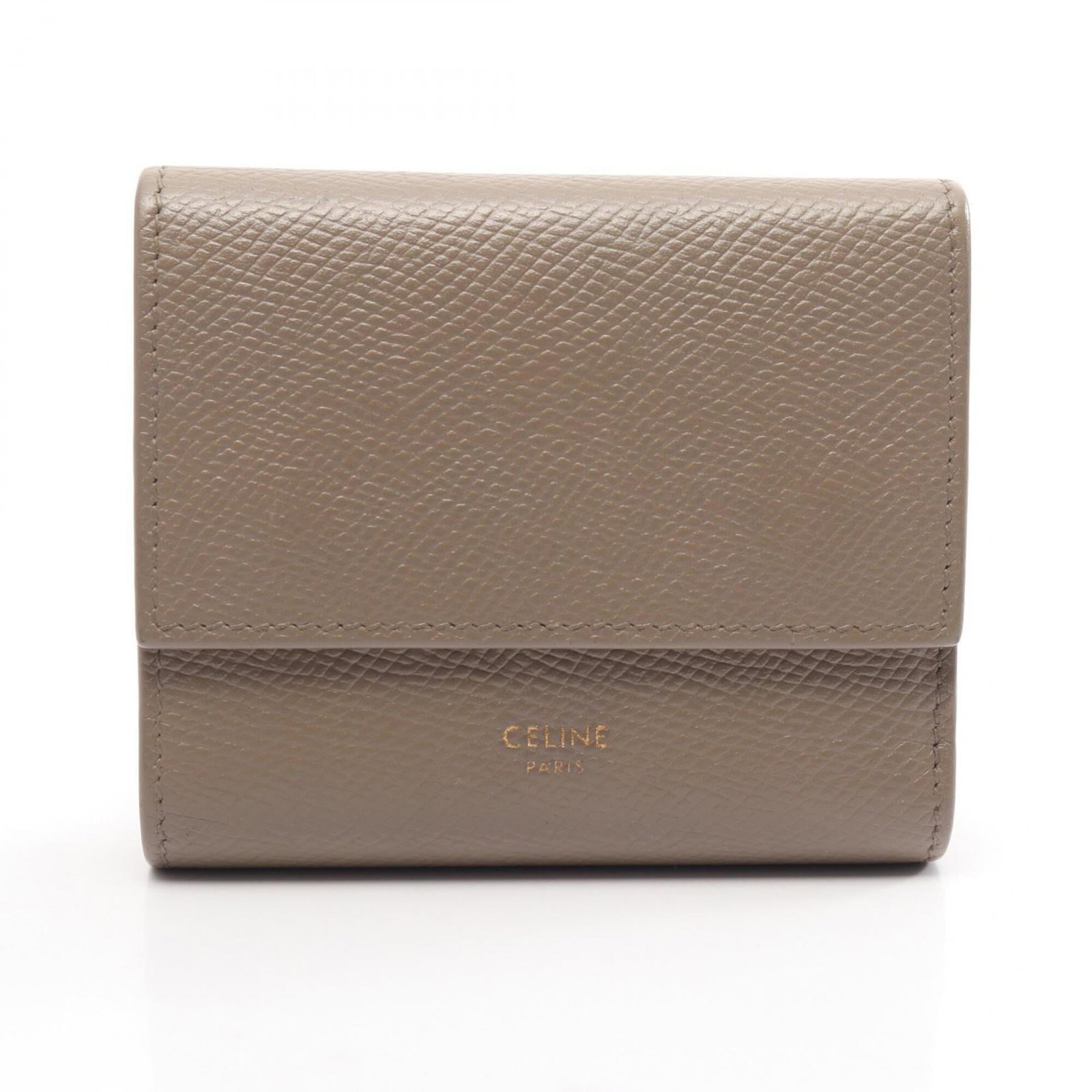 Celine Wallet (Tri-Fold) Leather: Celine Wallet (Tri-Fold) Leather Tri-fold leather wallet from Celine, featuring a classic design with clean lines and understated elegance. Made from high-quality beige leather, the wallet measures