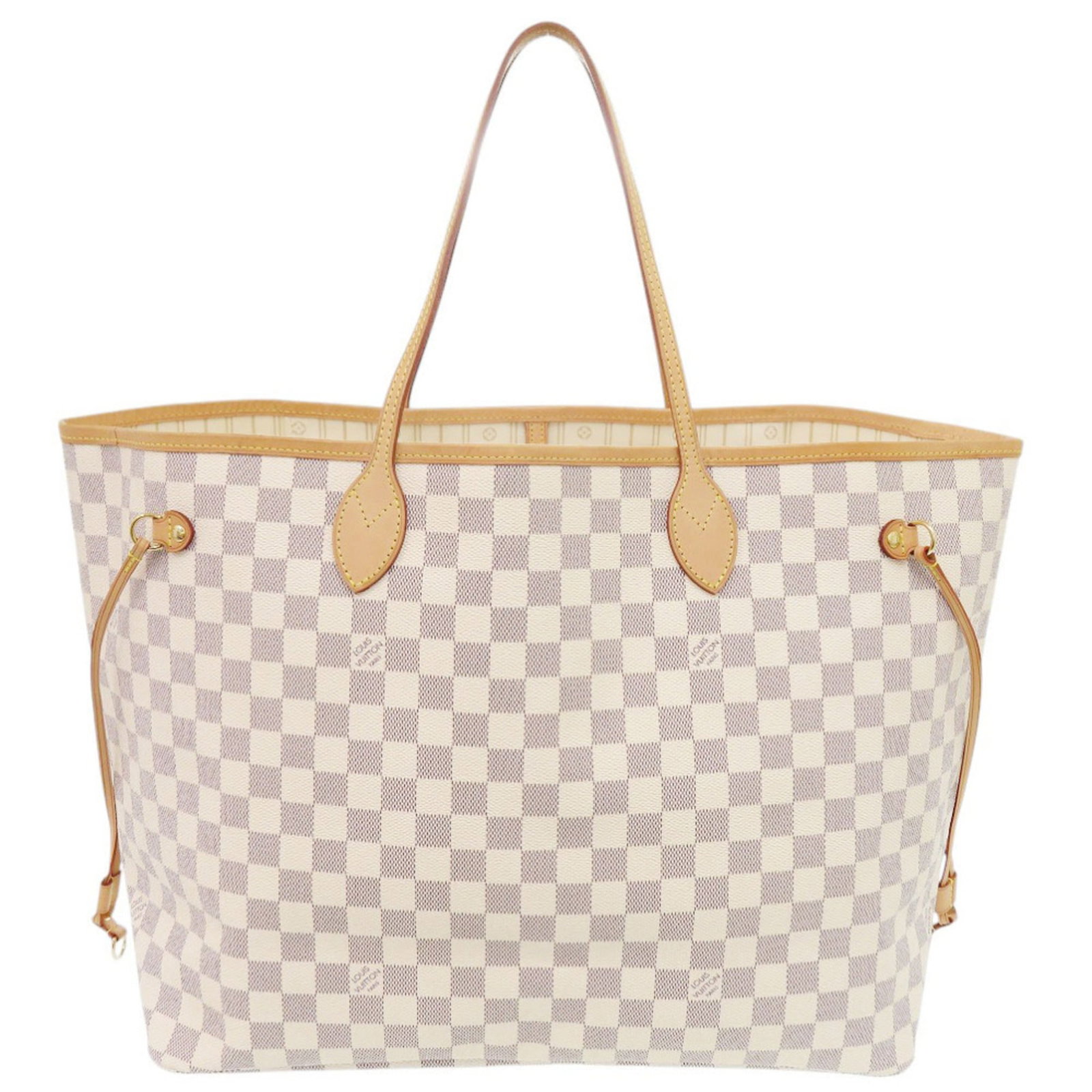 Damier Azur Tote Bag by Louis Vuitton: Damier Azur Tote Bag by Louis Vuitton Damier Azur Tote Bag by Louis Vuitton features the iconic Damier Azur pattern in white, a classic design element from the brand's rich history. This tote bag meas