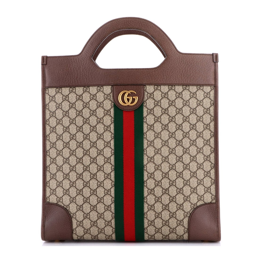 Gucci Ophidia Cut Out Handle Tote GG Coated Canvas Medium: Gucci Ophidia Cut Out Handle Tote GG Coated Canvas Medium Brown Gucci Ophidia Cut Out Handle Tote with GG Coated Canvas Exterior and Neutral Interior. This medium-sized tote features a distinctive cut