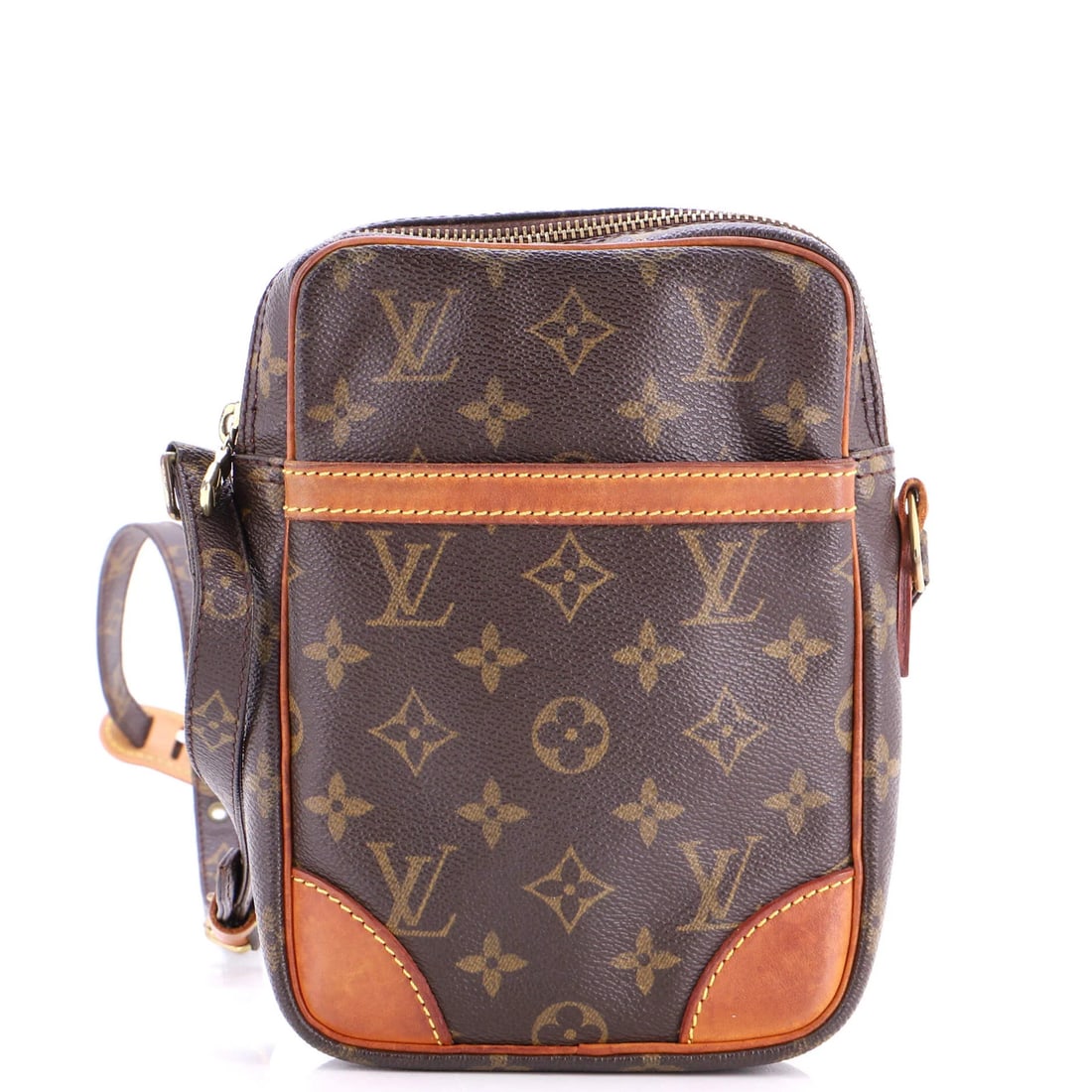 Vuitton Handbag Canvas Monogram Louis Danube: Vuitton Handbag Canvas Monogram Louis Danube Canvas Coated Louis Vuitton Danube Handbag in Brown, featuring the iconic Monogram pattern. This cross-body bag boasts a classic design with a timeless