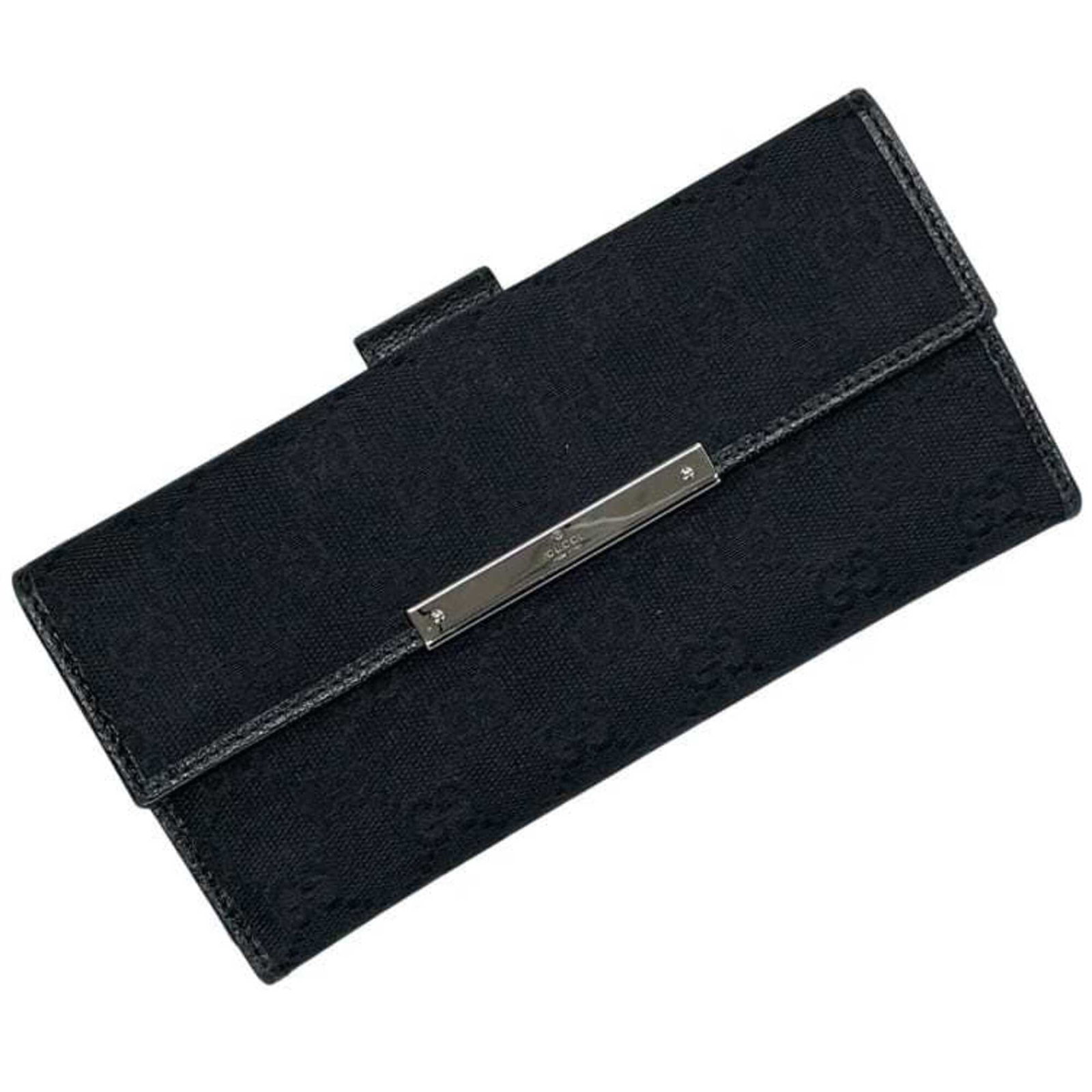 Gucci Long Wallet (Bi-Fold) Gg Canvas Leather: Gucci Long Wallet (Bi-Fold) Gg Canvas Leather Gucci Long Wallet (Bi-Fold) Gg Canvas Leather features GG canvas and leather construction, with a sleek black color and dimensions of 9.5cm x 19cm x 3cm.
