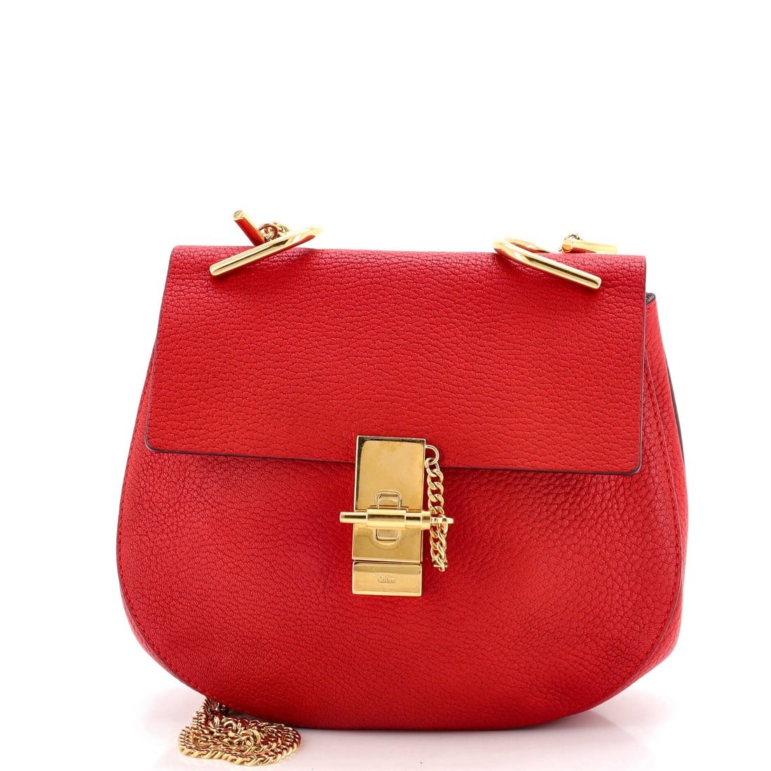Small Leather Crossbody Chloe Drew Bag: Small Leather Crossbody Chloe Drew Bag Small Leather Crossbody Chloe Drew Bag in Red.This small leather crossbody bag features a classic design with a bold red exterior and neutral suede interior.