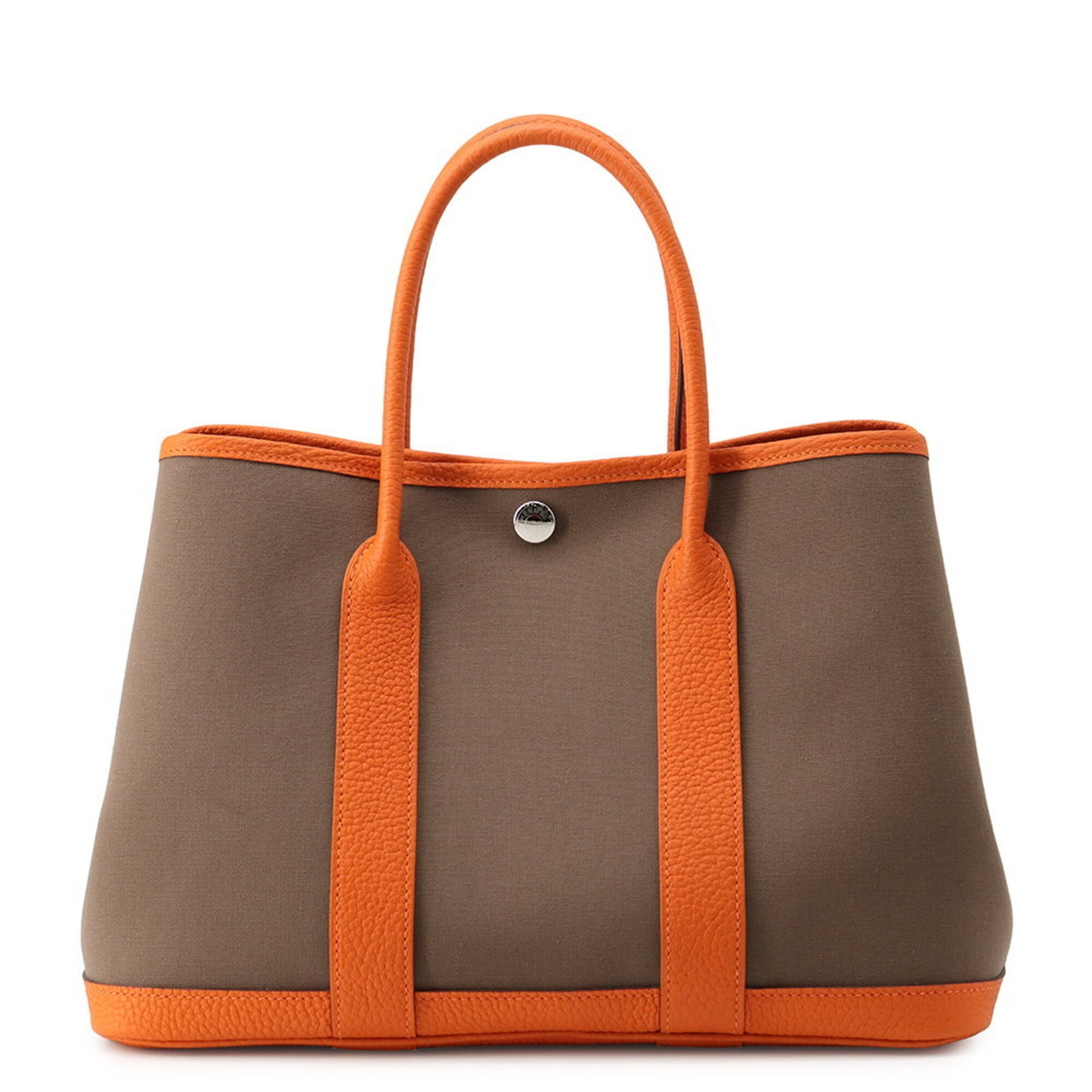 Hermes Handbag Tote Bag Toile Officier Negonda Leather: Hermes Handbag Tote Bag Toile Officier Negonda Leather Etoupe gray and Orange Toile Officier Negonda leather come together in this unique Herm?s Garden Country tote bag. Made from high-quality materia