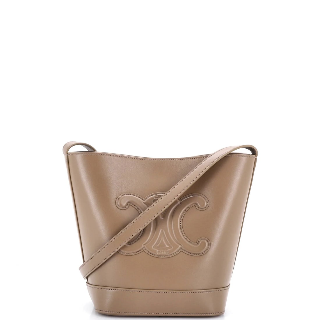 Celine Cuir Triomphe Bucket Bag Leather Small: Celine Cuir Triomphe Bucket Bag Leather Small Small Celine Cuir Triomphe Bucket Bag in Neutral Leather. This great condition, neutral-colored leather bucket bag features minor creases on the exterior