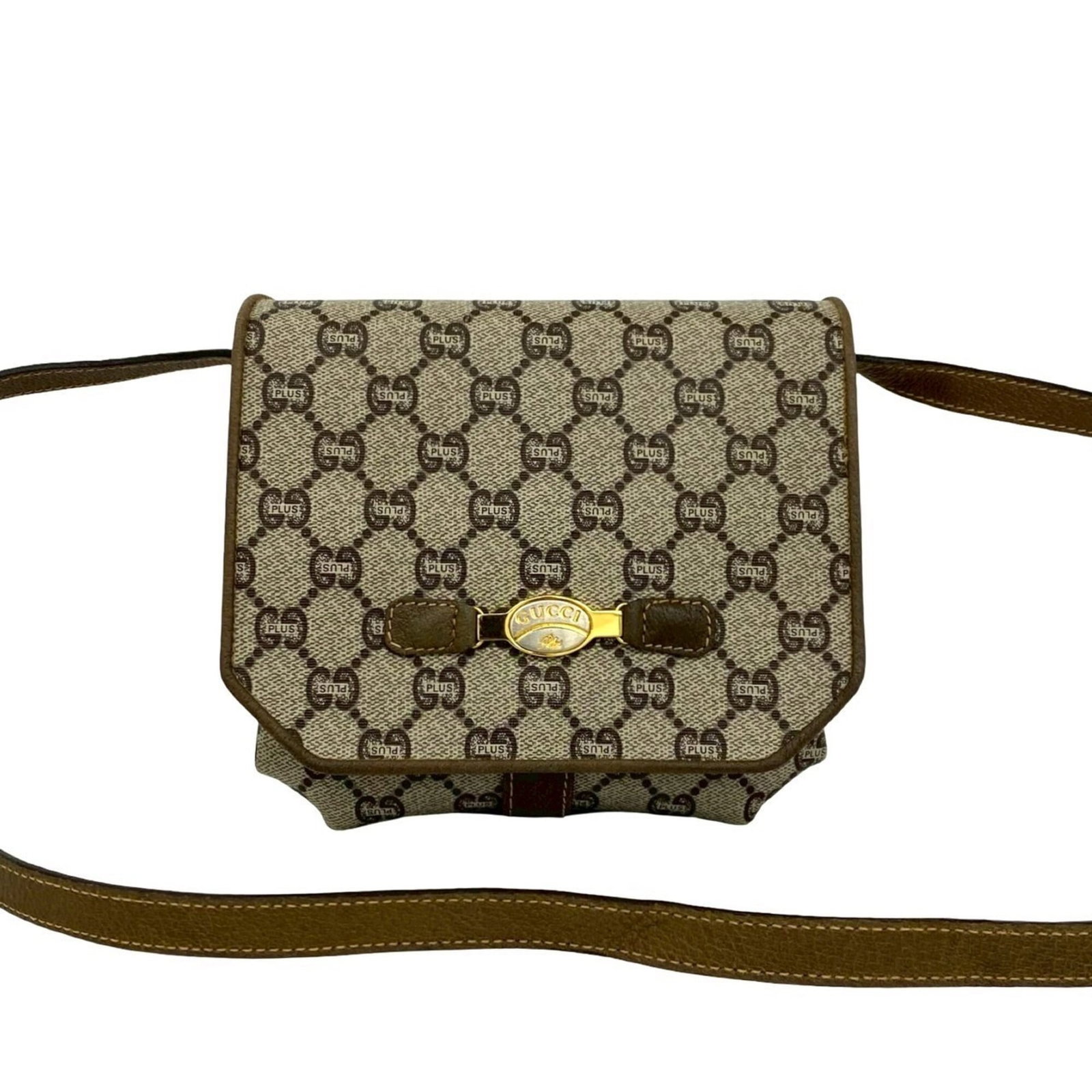PVC leather bag shoulder pochette Gucci: PVC leather bag shoulder pochette Gucci Brown Gucci PVC Leather Pochette Bag with Signature. This pochette bag features a unique combination of leather and PVC materials, giving it a distinctive