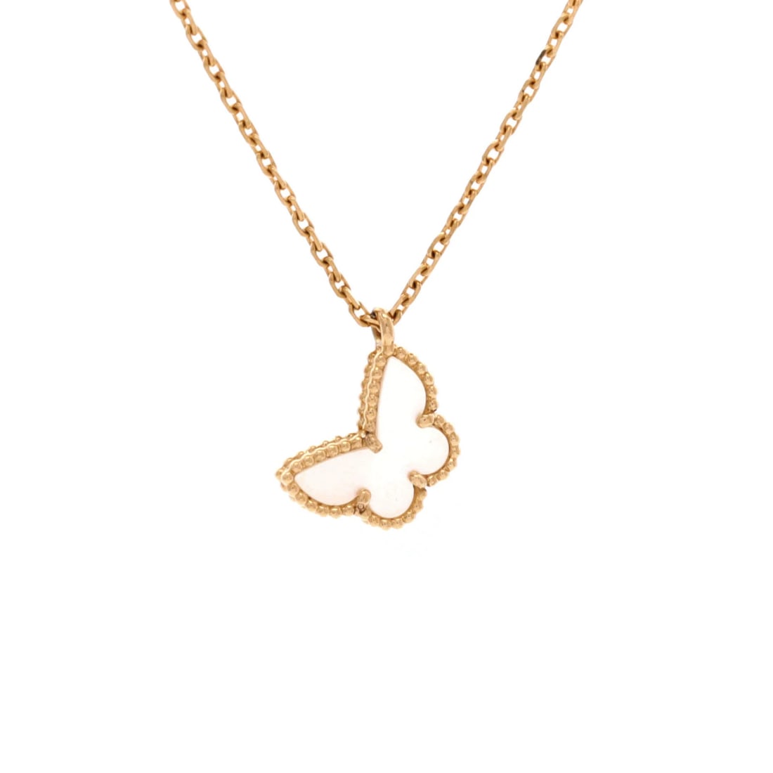 Van Cleef & Arpels Sweet Alhambra Butterfly Pendant Necklace 18K Yellow Gold: Van Cleef & Arpels Sweet Alhambra Butterfly Pendant Necklace 18K Yellow Gold 18K Yellow Gold Sweet Alhambra Butterfly Pendant Necklace boasts a striking combination of 18K yellow gold and mother of pe