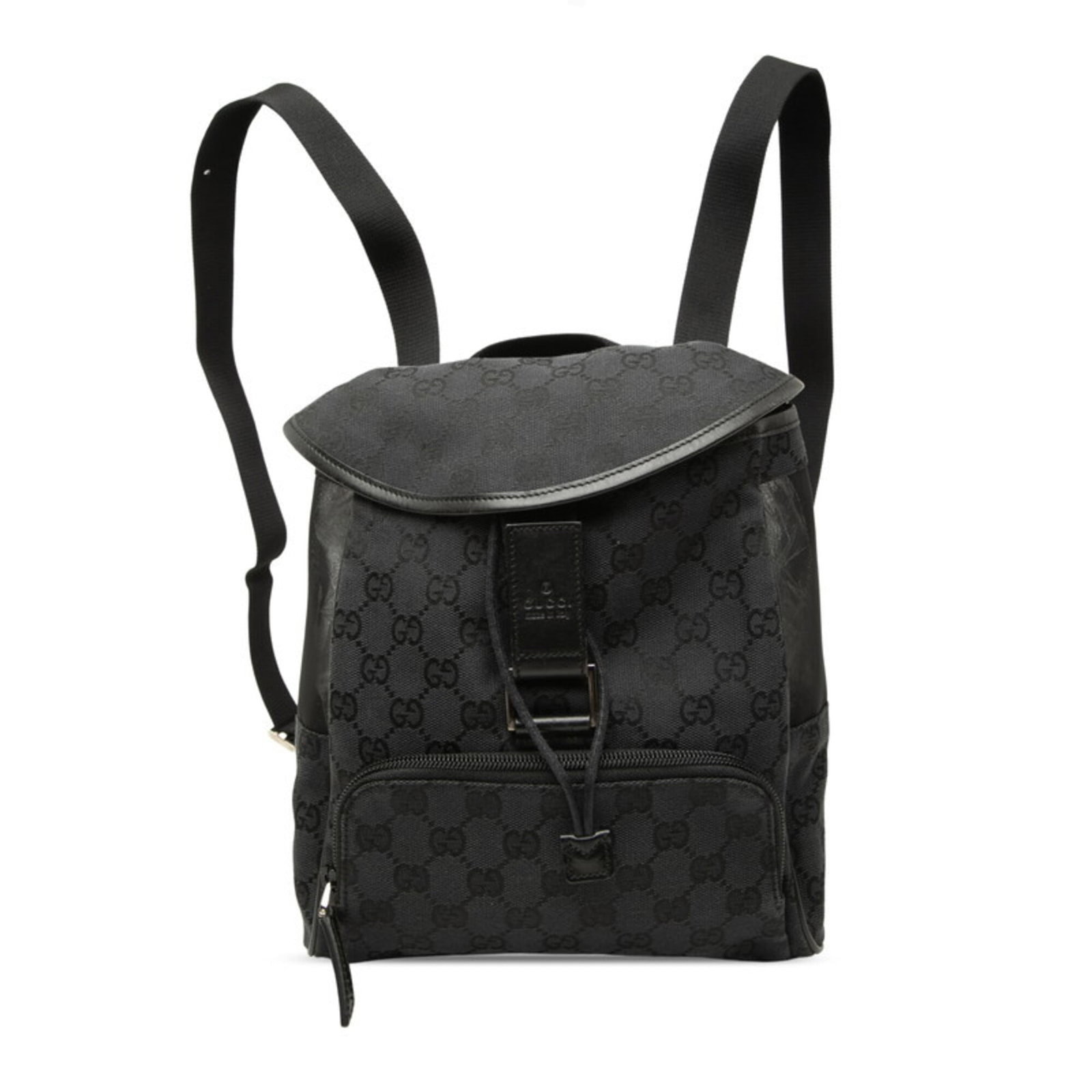 Canvas Leather Backpack Gucci: Canvas Leather Backpack Gucci Canvas Leather Backpack by Gucci features a striking black canvas and leather design, with precise measurements at 28.5cm x 22cm x 7.5cm. The backpack's classic style