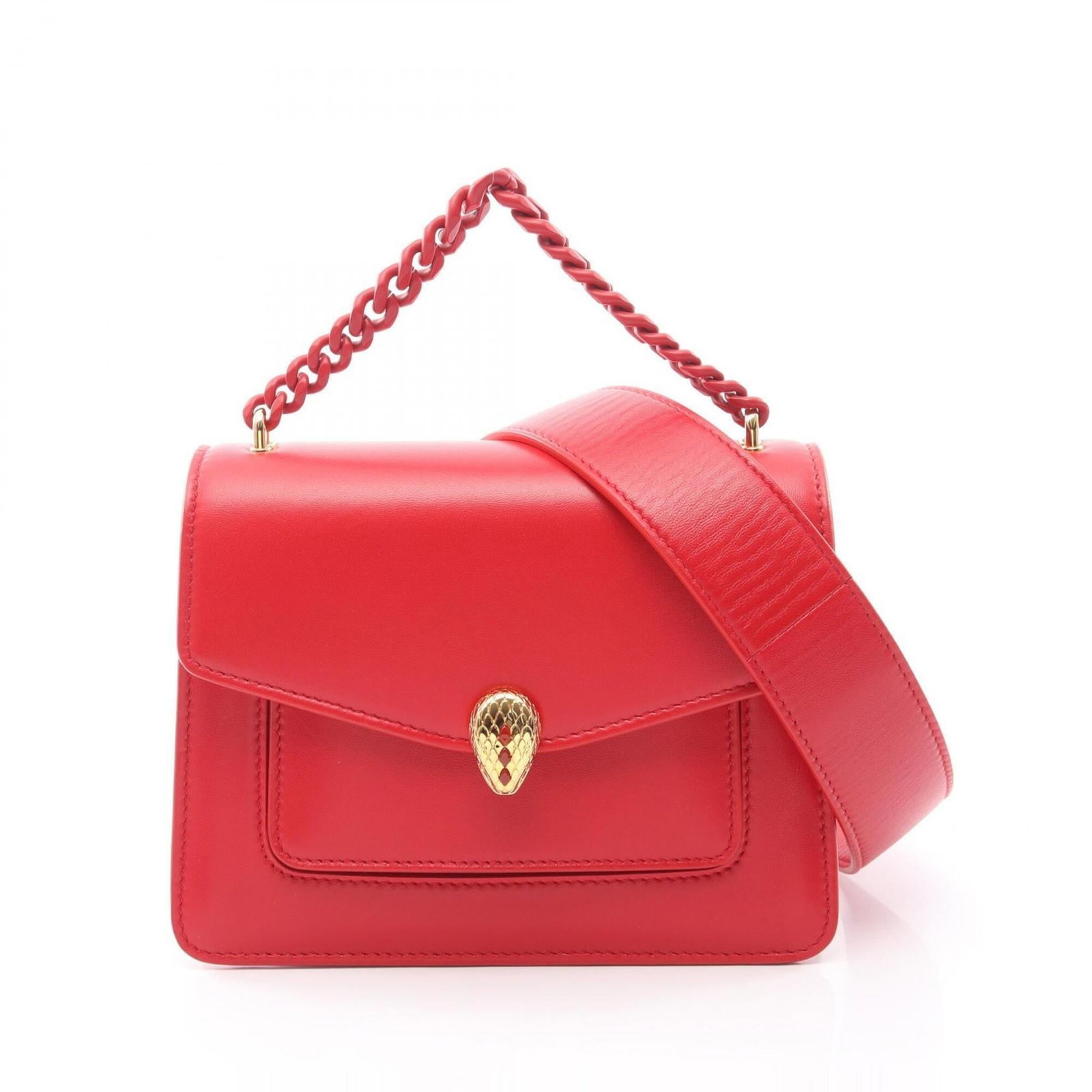 Bvlgari Handbag Leather: Bvlgari Handbag Leather Bvlgari Handbag Leather is made from high-quality leather, available in a striking red color. The handbag measures 15cm x 20cm x 8cm and features a compact size that's perfect