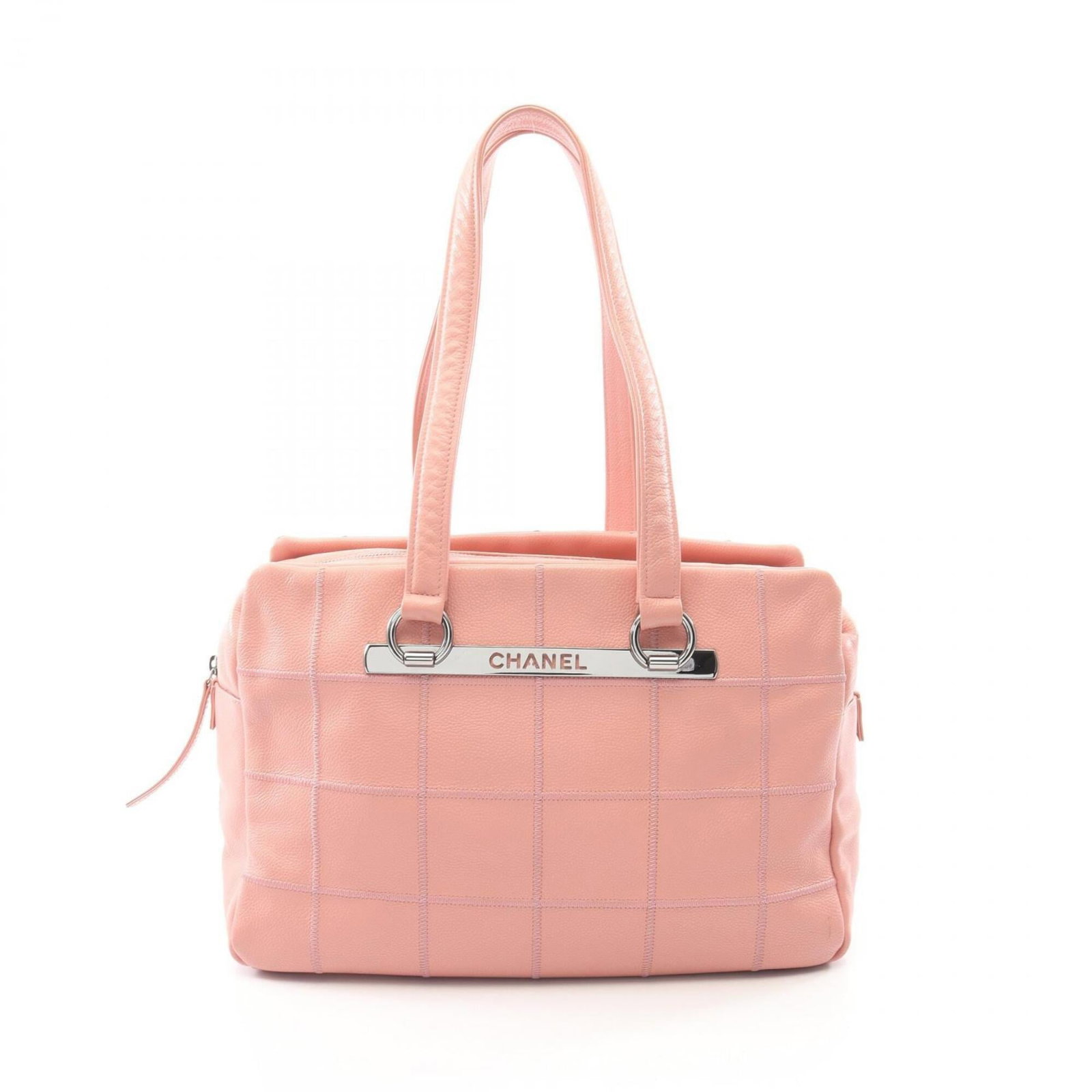 Chanel Handbag Tote Bag Grained Calfskin: Chanel Handbag Tote Bag Grained Calfskin Pink Grained Calfskin Tote Bag from Chanel. This stylish tote bag features a classic design made from high-quality grained calfskin, measuring 24cm x 33cm x 14