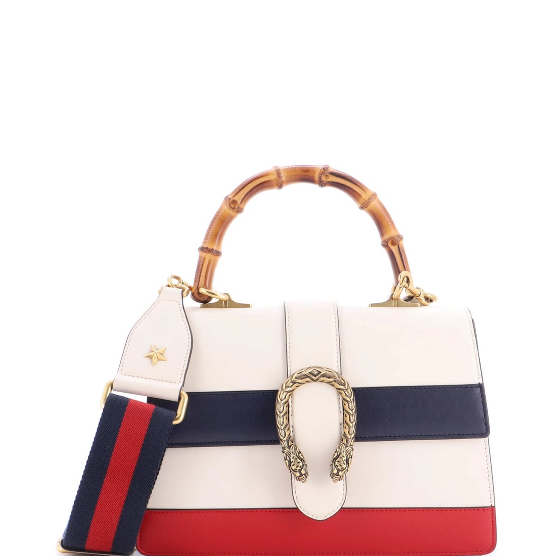 Colorblock Leather Top Medium Bag Dionysus Bamboo Gucci: Colorblock Leather Top Medium Bag Dionysus Bamboo Gucci Colorblock Leather Top Handle Bag with Bamboo Accents. This vibrant Colorblock Leather Medium Dionysus Bamboo Gucci bag features a striking mult