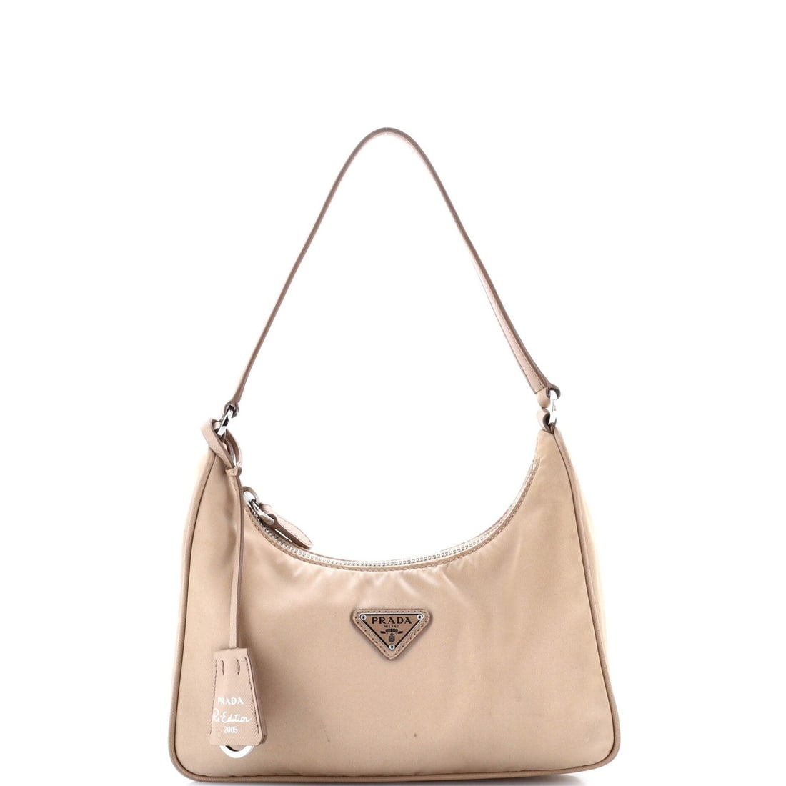 Prada Re-Edition 2005 Hobo Tessuto with Saffiano Leather Mini: Prada Re-Edition 2005 Hobo Tessuto with Saffiano Leather Mini The Prada Re-Edition 2005 Hobo Tessuto with Saffiano Leather Mini boasts a timeless design, featuring a neutral exterior and interior, com