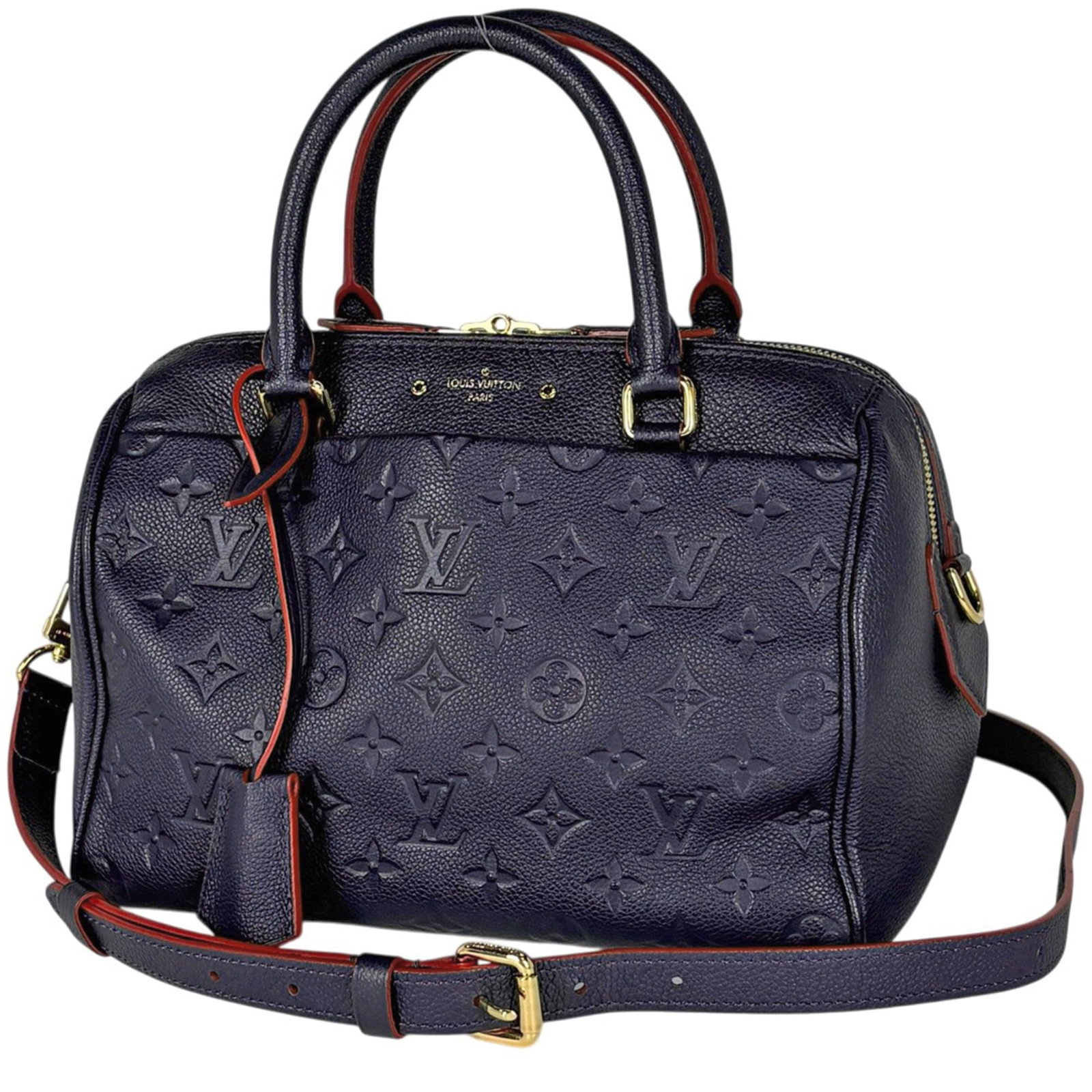 Louis Vuitton handbag monogram: Louis Vuitton handbag monogram Monogram Empreinte by Louis Vuitton, a classic design featuring the iconic Marine rouge color. This handbag measures 18cm x 26cm x 14cm and boasts a timeless monogram