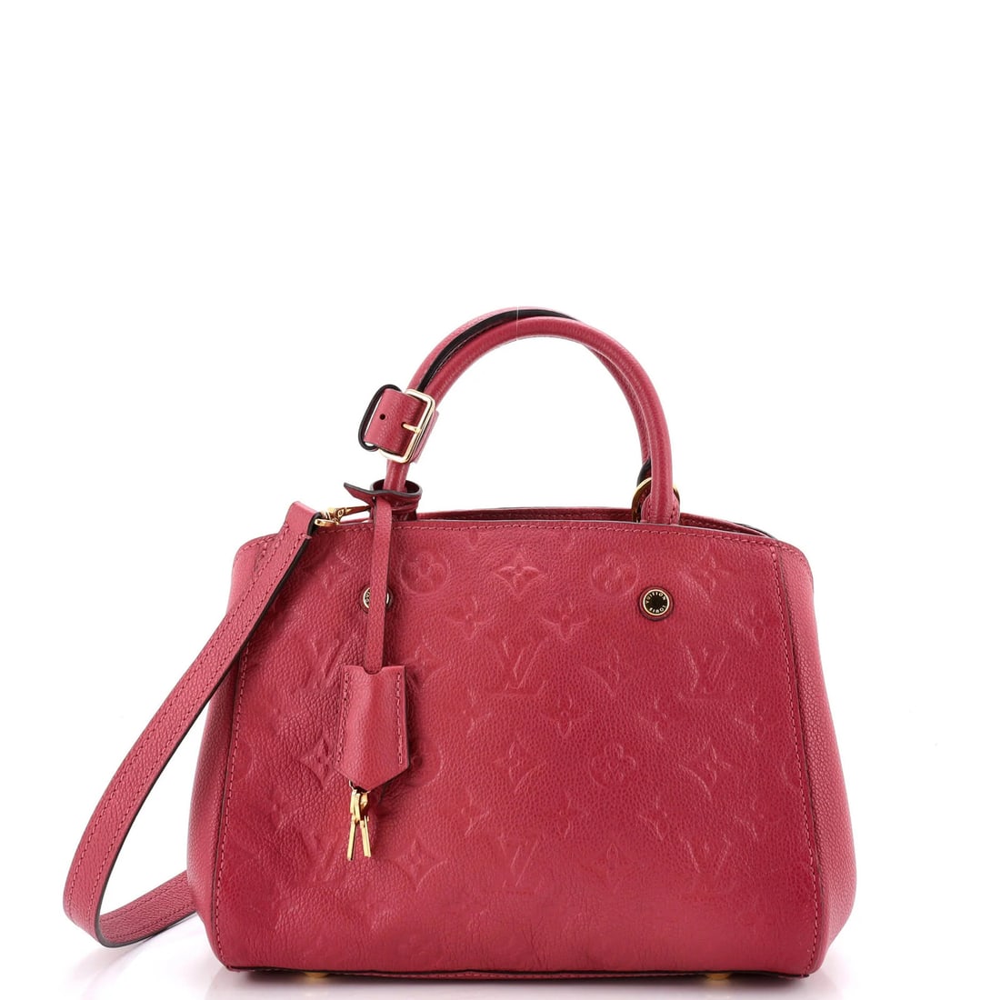 Montaigne Empreinte Leather Louis Vuitton BB Handbag: Montaigne Empreinte Leather Louis Vuitton BB Handbag The Montaigne Empreinte Leather Louis Vuitton BB Handbag boasts a striking pink exterior and signature Monogram Empreinte pattern, making it a styl