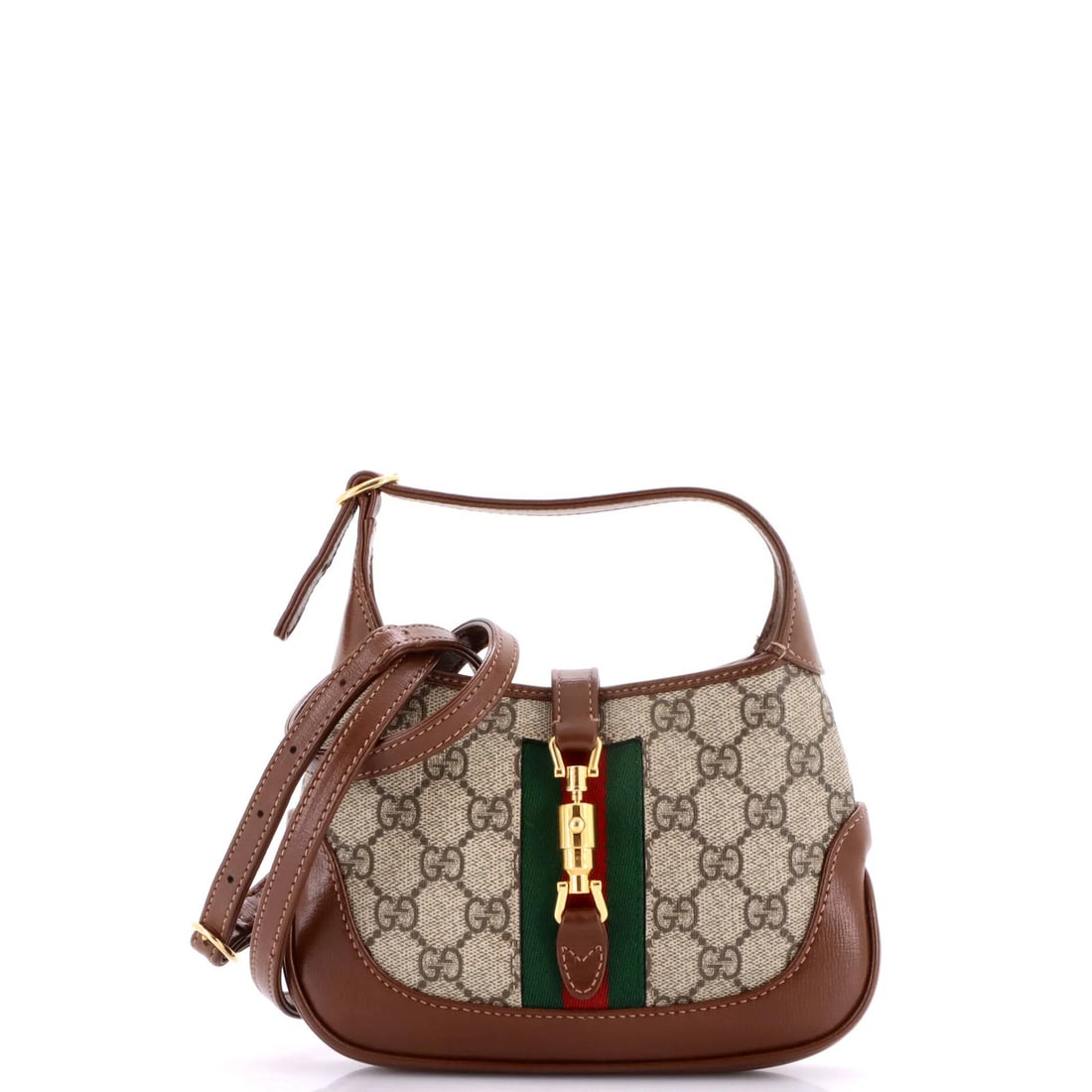 Gucci Jackie 1961 Hobo GG Coated Canvas Mini: Gucci Jackie 1961 Hobo GG Coated Canvas Mini The Gucci Jackie 1961 Hobo GG Coated Canvas Mini boasts a timeless design with its iconic GG pattern and classic brown color. This mini hobo features high-