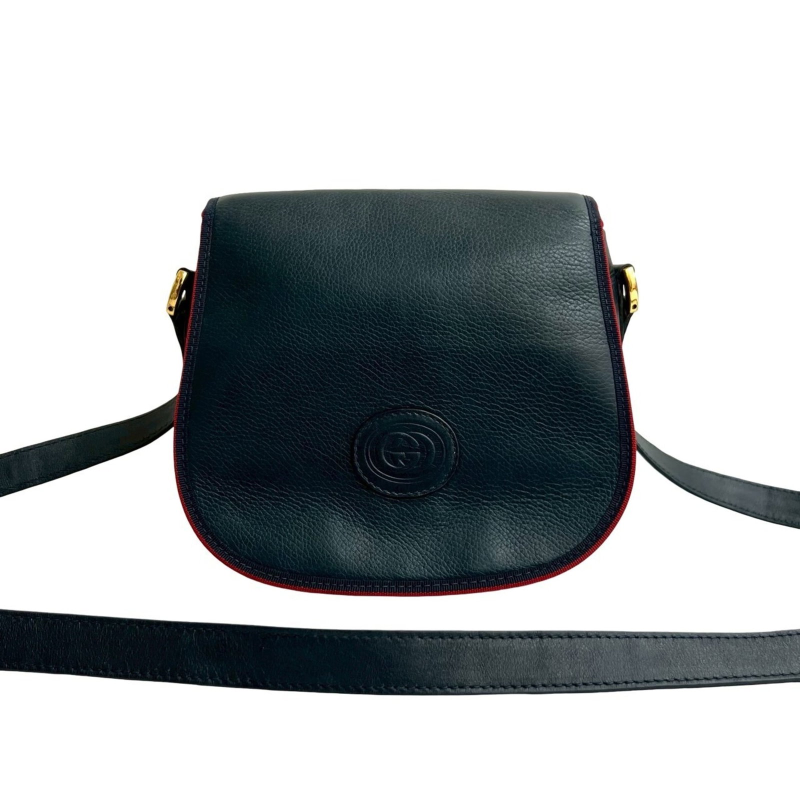 Gucci Pochette Shoulder Bag Leather: Gucci Pochette Shoulder Bag Leather Navy and red color options available, this Gucci Pochette Shoulder Bag features high-quality leather construction. With a size of 18cm x 19cm x 8cm, it's designed t