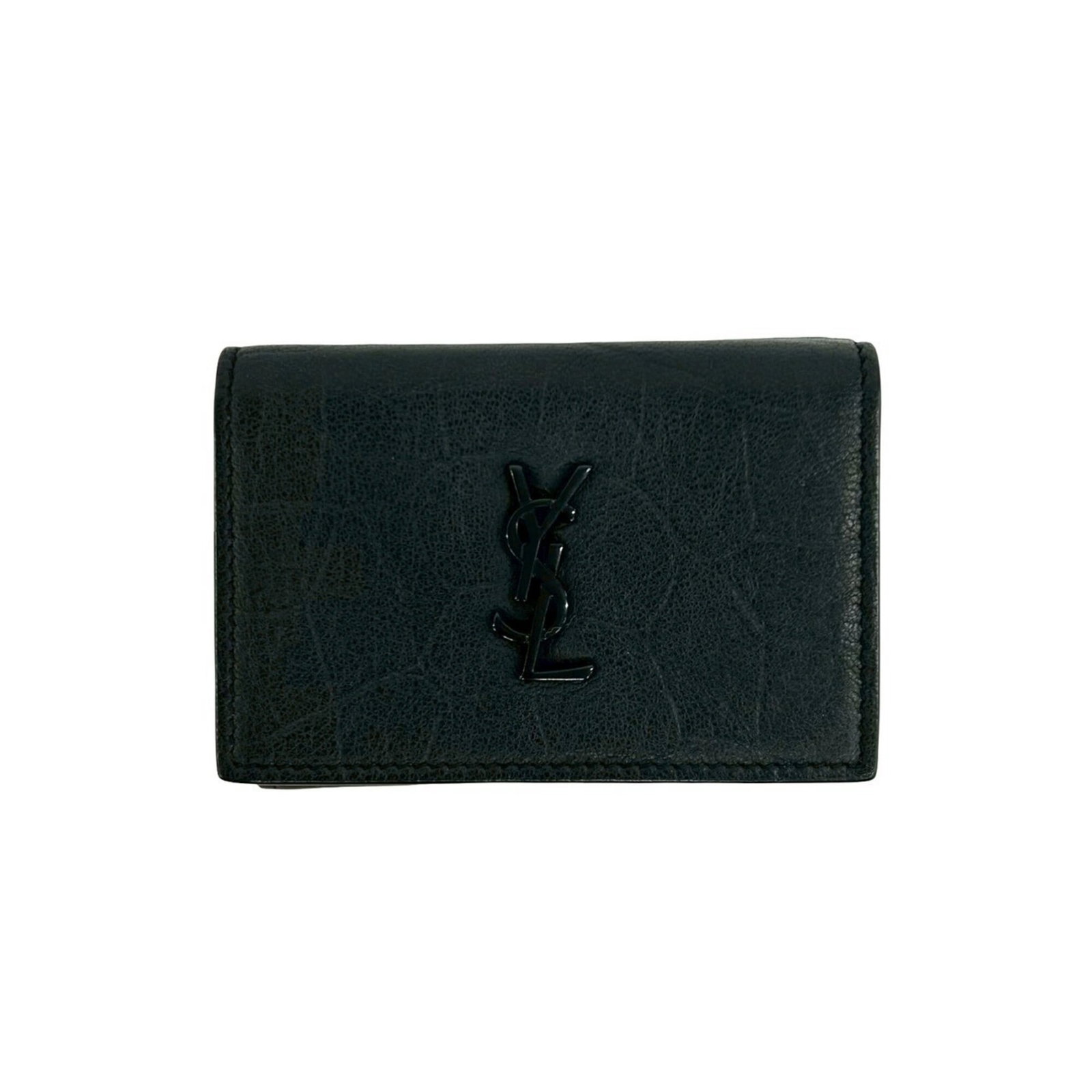 Saint Laurent Wallet Tri Fold Leather: Saint Laurent Wallet Tri Fold Leather Tri-fold leather wallet from Saint Laurent, featuring black leather construction with precise dimensions. This sleek design boasts classic elegance, making it a s