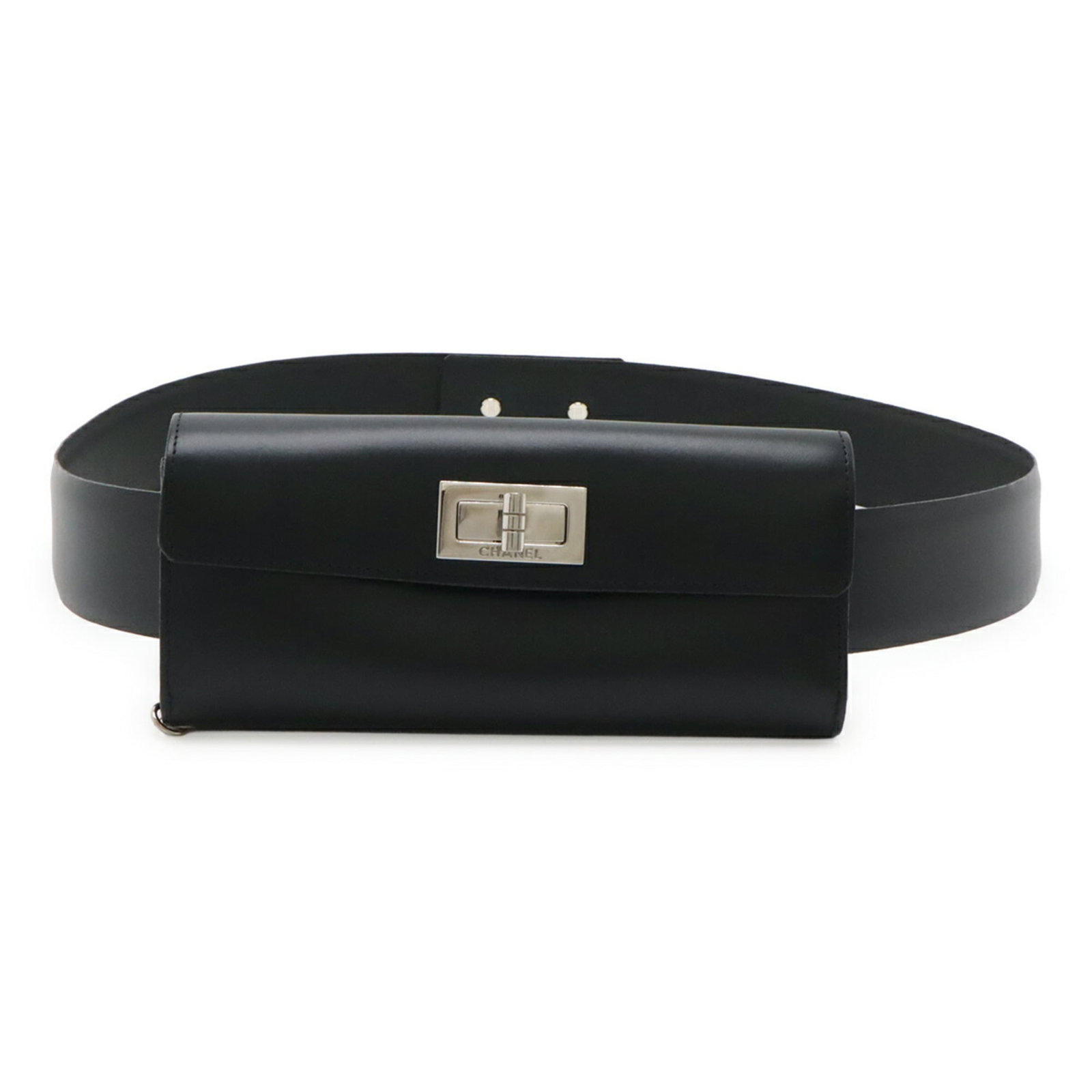 Clutch Bag Leather by Chanel: Clutch Bag Leather by Chanel Black leather clutch bag from Chanel, measuring 8cm x 18cm x 2.5cm, crafted with high-quality materials and designed for a sleek, sophisticated look. This classic design