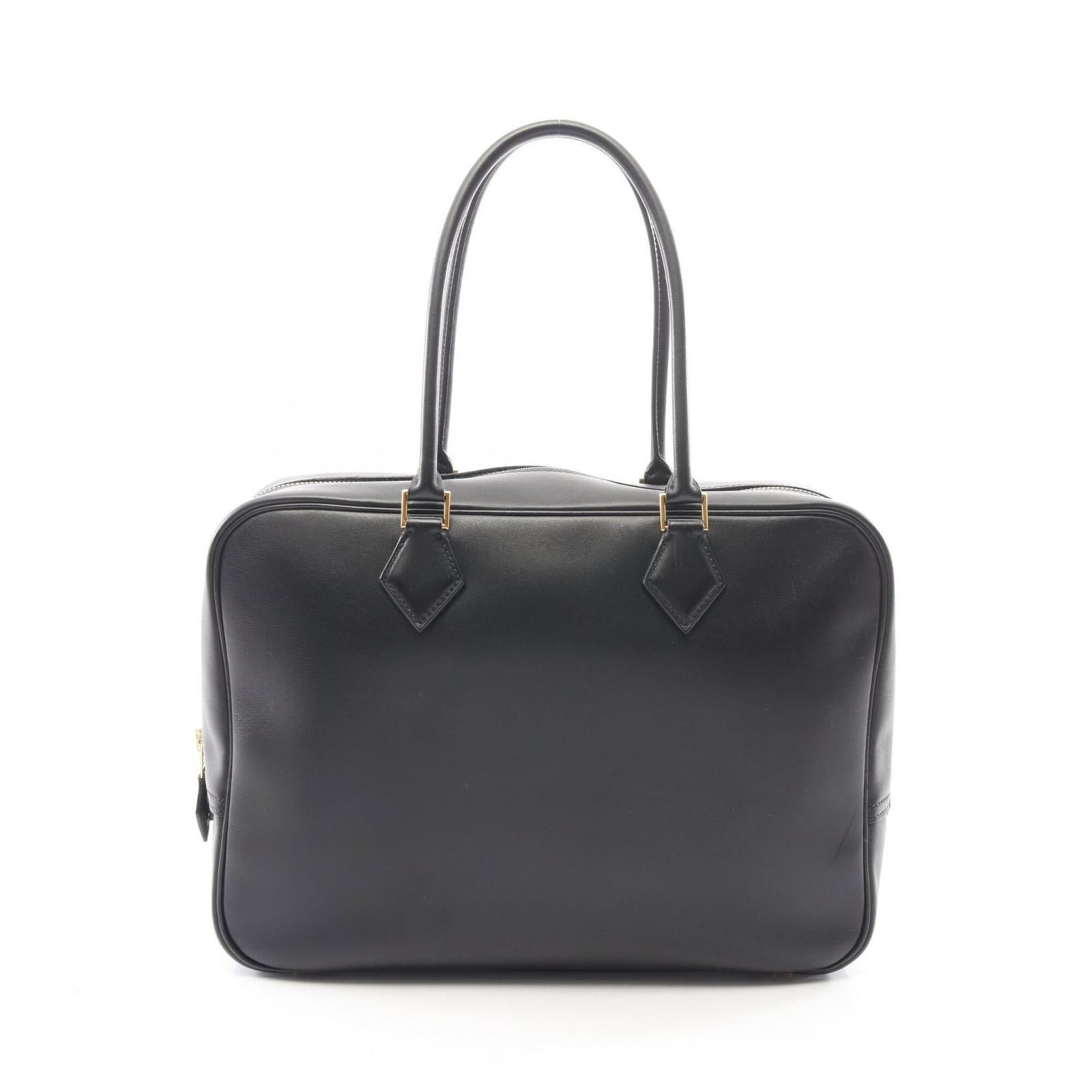 Handbag Leather by Hermes: Handbag Leather by Hermes This black leather handbag from Hermes measures 23cm x 32cm x 11cm and features the iconic brand's signature style. With its sleek design and premium leather construction, th
