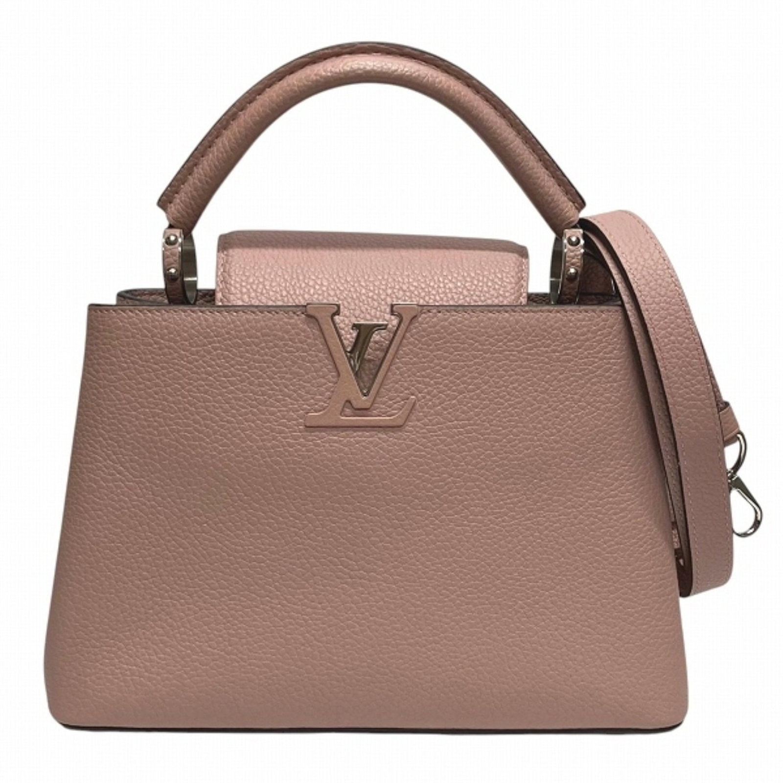Louis Vuitton Handbag Leather: Louis Vuitton Handbag Leather Taurillon leather handbag from Louis Vuitton, featuring pink color and flap closure. Measuring 21cm x 27cm x 10cm, it has a handle length of 30cm and adjustable strap