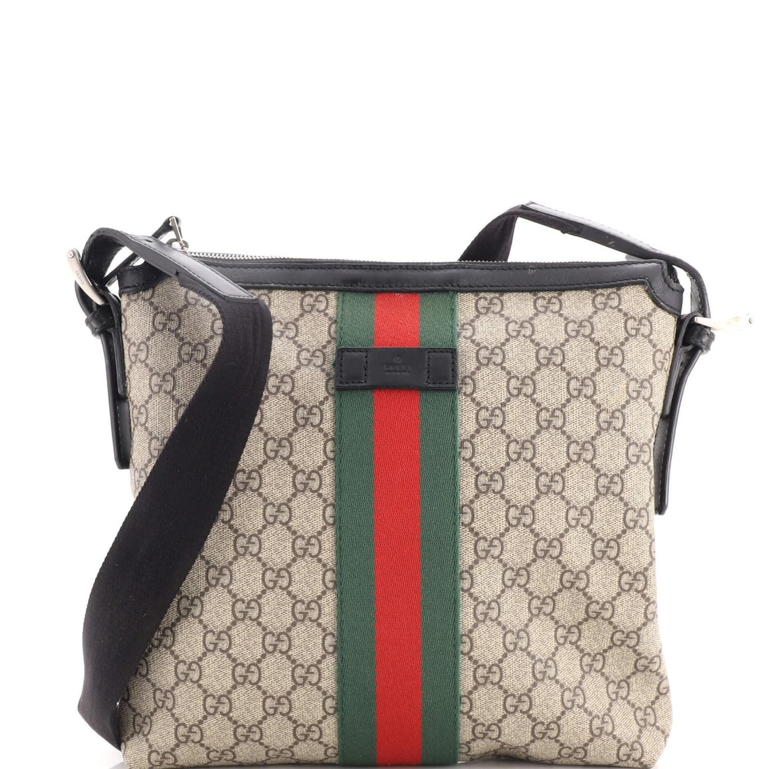 Coated canvas medium bag messenger web gucci gg: Coated canvas medium bag messenger web gucci gg Canvas Coated Medium Bag with GG Web Messenger Style. This black Gucci medium bag features a coated canvas exterior, nylon interior, and aged silver