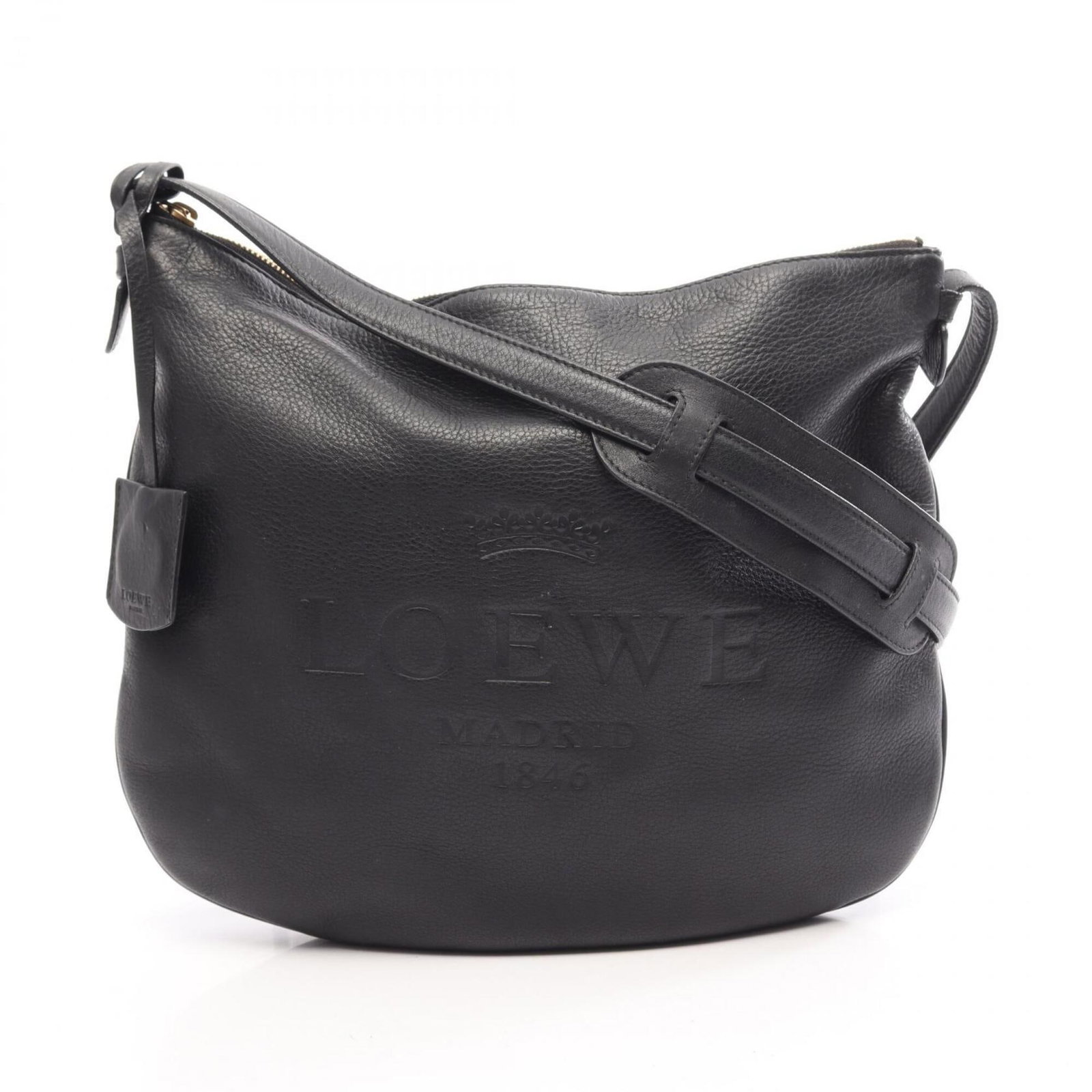 Leather shoulder bag by Loewe: Leather shoulder bag by Loewe Black leather shoulder bag by Loewe, measuring 29cm x 32.5cm x 1.5cm in size, features a classic design with clean lines and minimal ornamentation. The bag's sleek black
