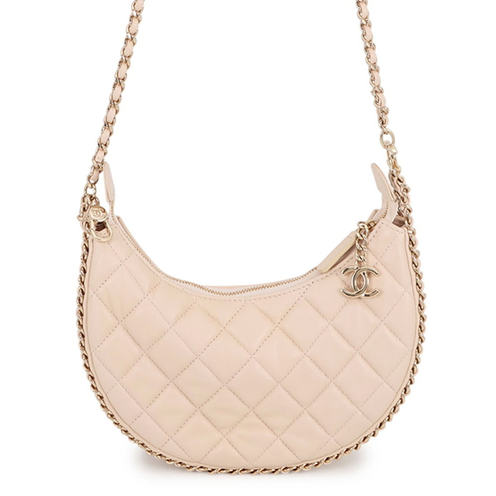 Shoulder Bag Leather Chanel: Shoulder Bag Leather Chanel Chanel's iconic shoulder bag features luxurious lambskin leather in a timeless beige color, complemented by champagne gold hardware. Measuring 16.5cm x 21.5cm x 6.5cm,