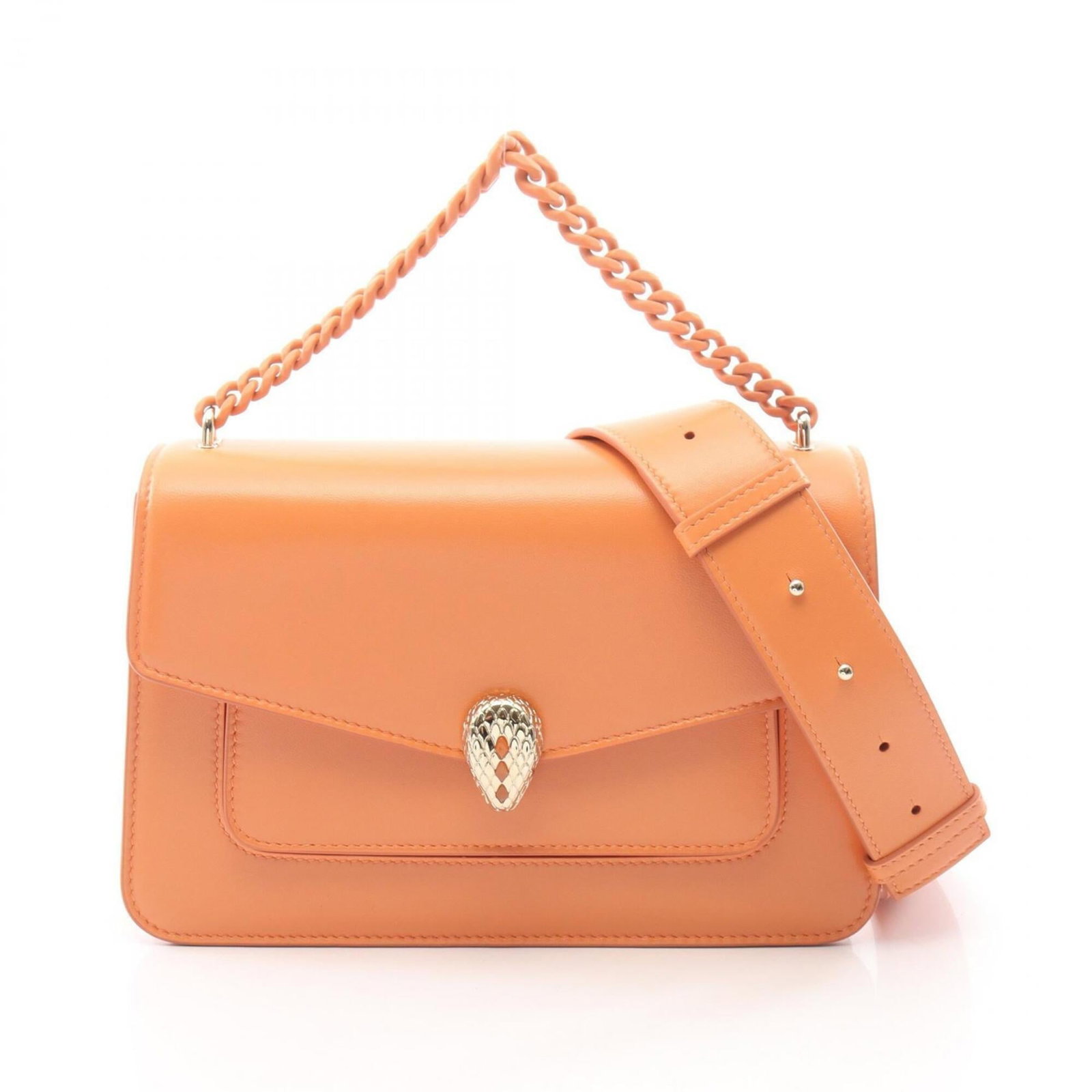 Bvlgari Handbag Leather: Bvlgari Handbag Leather Bvlgari Handbag Leather - A vibrant orange leather handbag with precise measurements, standing at 17cm x 25cm x 3.5cm, offering a compact and stylish accessory for women. Item