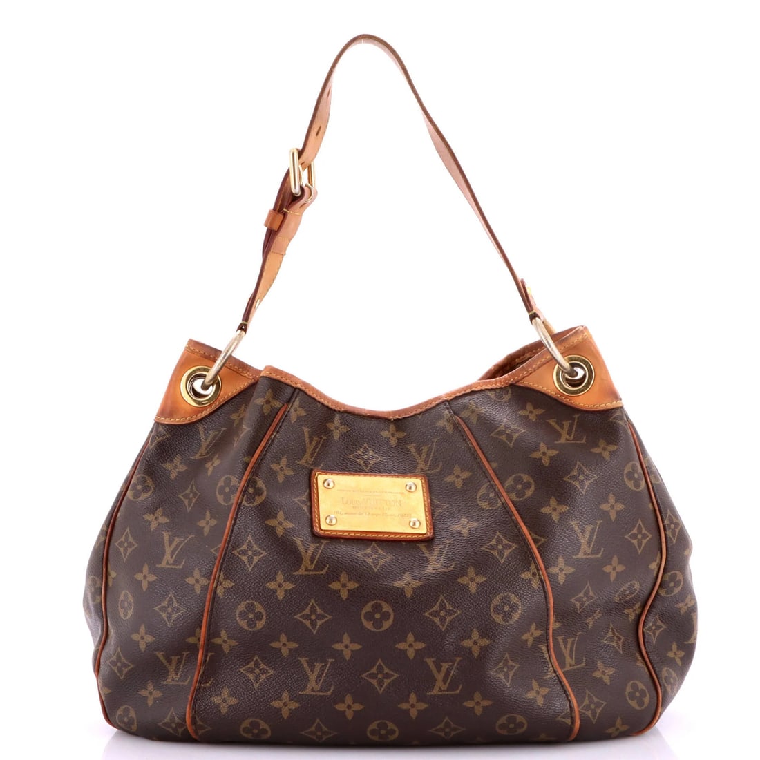 Handbag Monogram Canvas Louis Vuitton Galliera GM: Handbag Monogram Canvas Louis Vuitton Galliera GM Canvas Coated Louis Vuitton Galliera GM Handbag in Brown, featuring the iconic monogram pattern. This pre-owned handbag boasts a classic design with