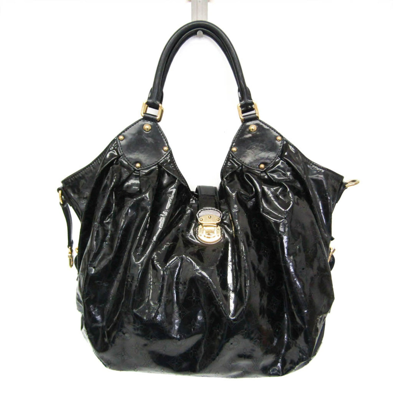 Patent Leather Louis Vuitton Tote Bag: Patent Leather Louis Vuitton Tote Bag Patent leather Louis Vuitton tote bag in black, featuring a zipper pocket and measuring 31cm x 40cm x 19cm. The bag's handle drops 21cm from the shoulder strap,