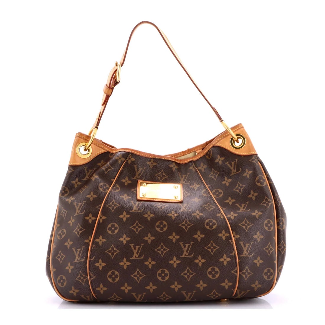 Canvas Monogram Handbag Louis Vuitton Galliera PM: Canvas Monogram Handbag Louis Vuitton Galliera PM Canvas Monogram Handbag Louis Vuitton Galliera PM features a classic brown canvas exterior with heavy edge wear, corner wear, and scuffs. The bag's