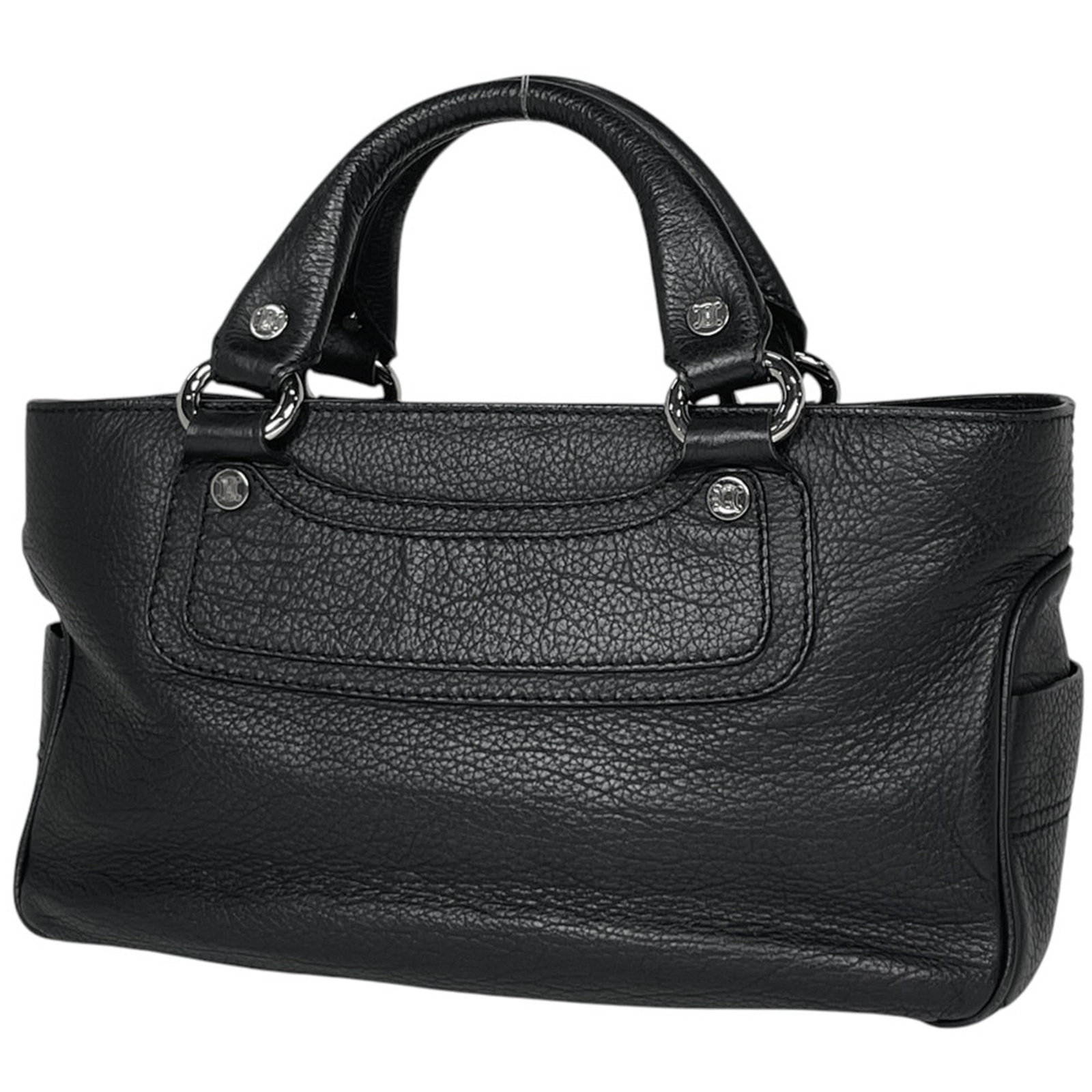 Handbag Celine Leather: Handbag Celine Leather This Celine leather handbag boasts sleek black design, measuring 20cm x 32cm x 13cm. Made from high-quality leather, its compact size makes it a stylish and portable accessory. 