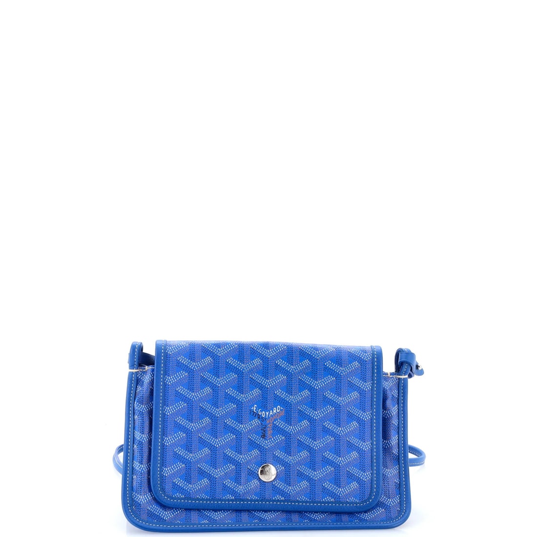 Goyard Plumet Clutch Wallet Coated Canvas: Goyard Plumet Clutch Wallet Coated Canvas Canvas Coated Goyard Plumet Clutch Wallet in Blue. This cross body bag features scuffs, edge wear, and minor creases on the exterior, with a neutral interior 