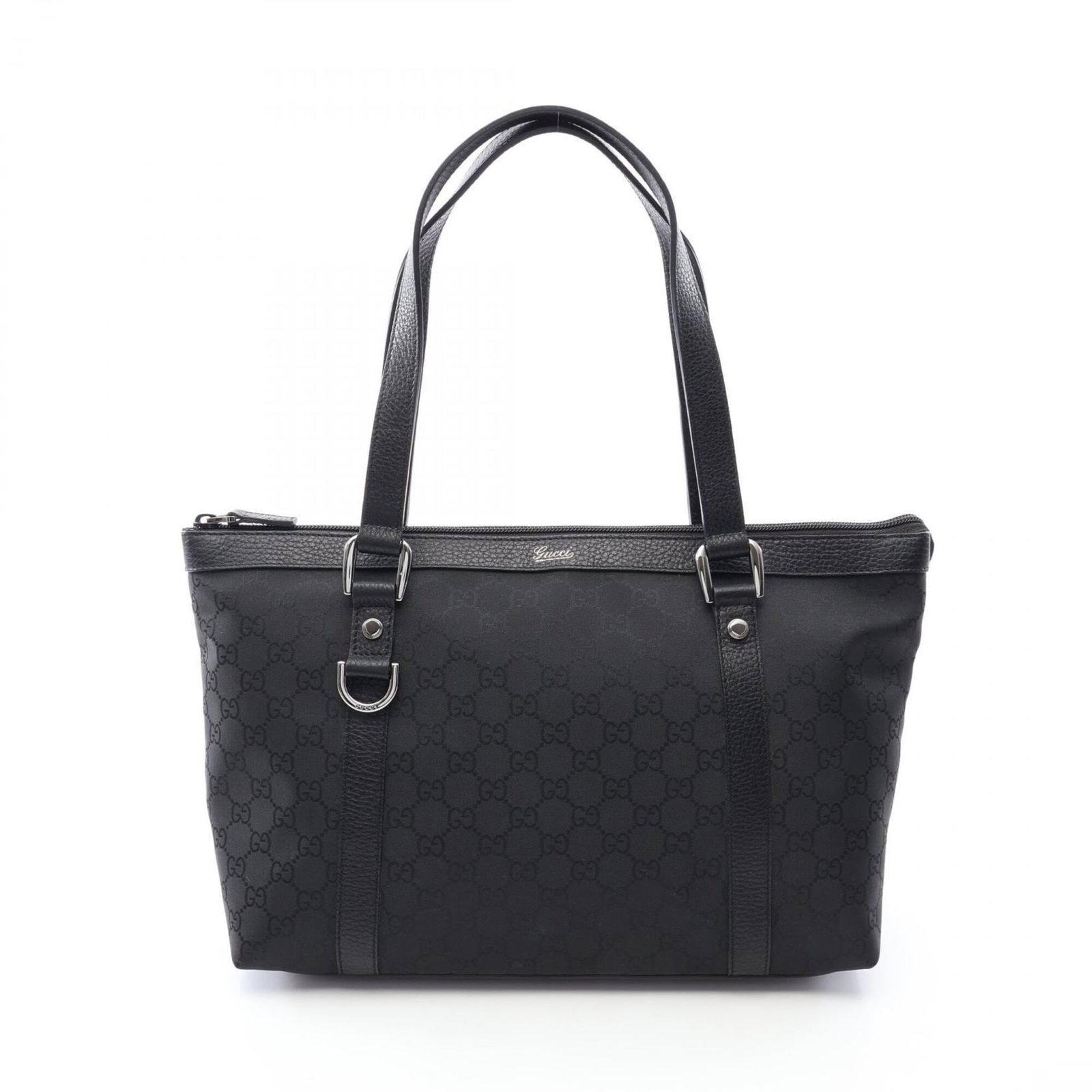 Nylon leather tote bag from Gucci: Nylon leather tote bag from Gucci Nylon leather tote bag from Gucci, featuring a sleek black design with durable nylon and high-quality leather construction. This stylish tote measures 21cm x 31cm x 1