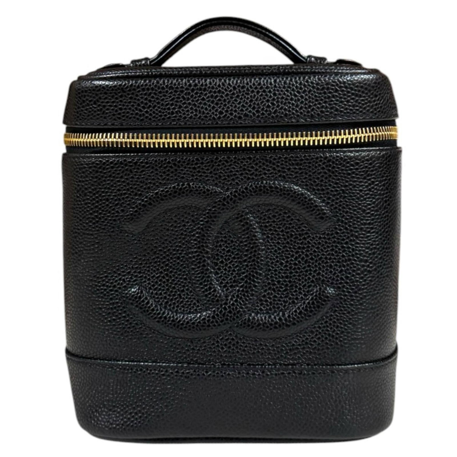 Calfskin Handbag by Chanel: Calfskin Handbag by Chanel Black Grained Calfskin Handbag by Chanel, measuring 17cm x 15cm x 12cm, features high-quality materials and classic design. This stylish handbag showcases the iconic