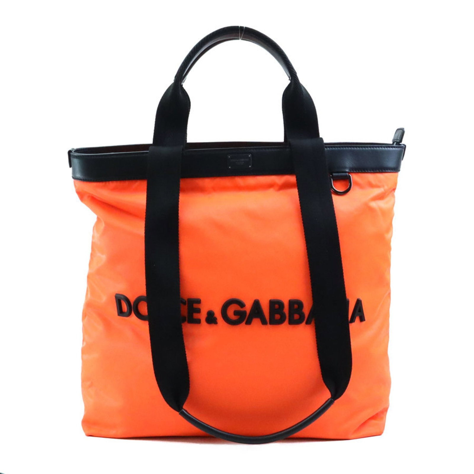 Gabbana Shoulder Nylon Tote Bag Dolce: Gabbana Shoulder Nylon Tote Bag Dolce Black and neon orange nylon tote bag with a shoulder strap, made from high-quality materials, features a striking color combination. The bag comes with a dust