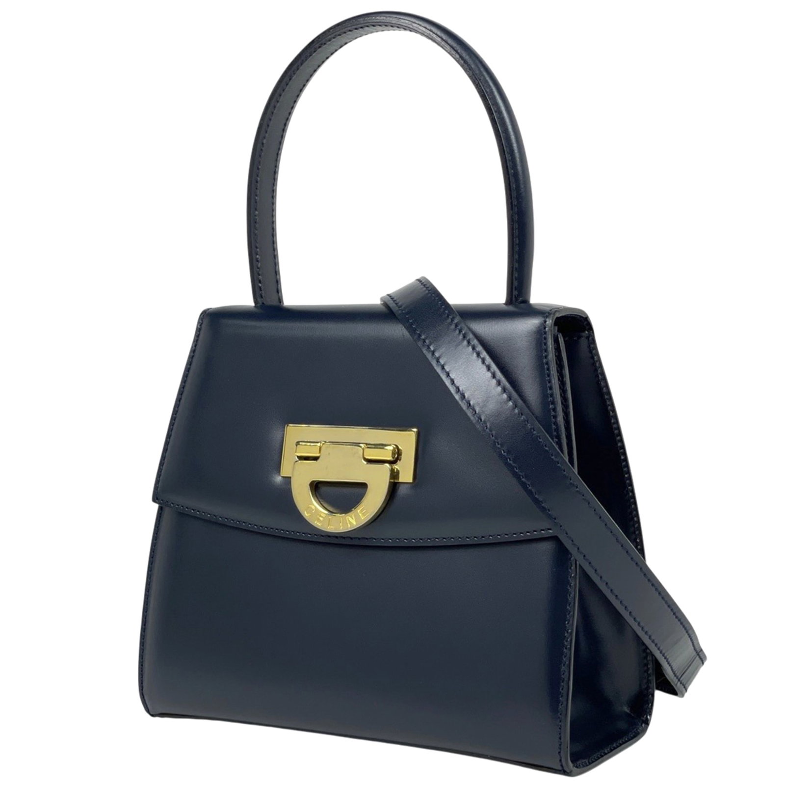 Handbag Celine Leather: Handbag Celine Leather Navy Celine leather handbag with clean lines and classic design, measuring 16cm x 18cm x 7cm. Made from high-quality leather, this stylish accessory is a great addition to any