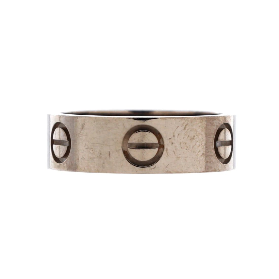 Cartier Love Band Ring 18K White Gold: Cartier Love Band Ring 18K White Gold 18K White Gold Cartier Love Band Ring. This elegant ring boasts a classic design with an 18K white gold band, measuring 5.4 mm in width and available in sizes