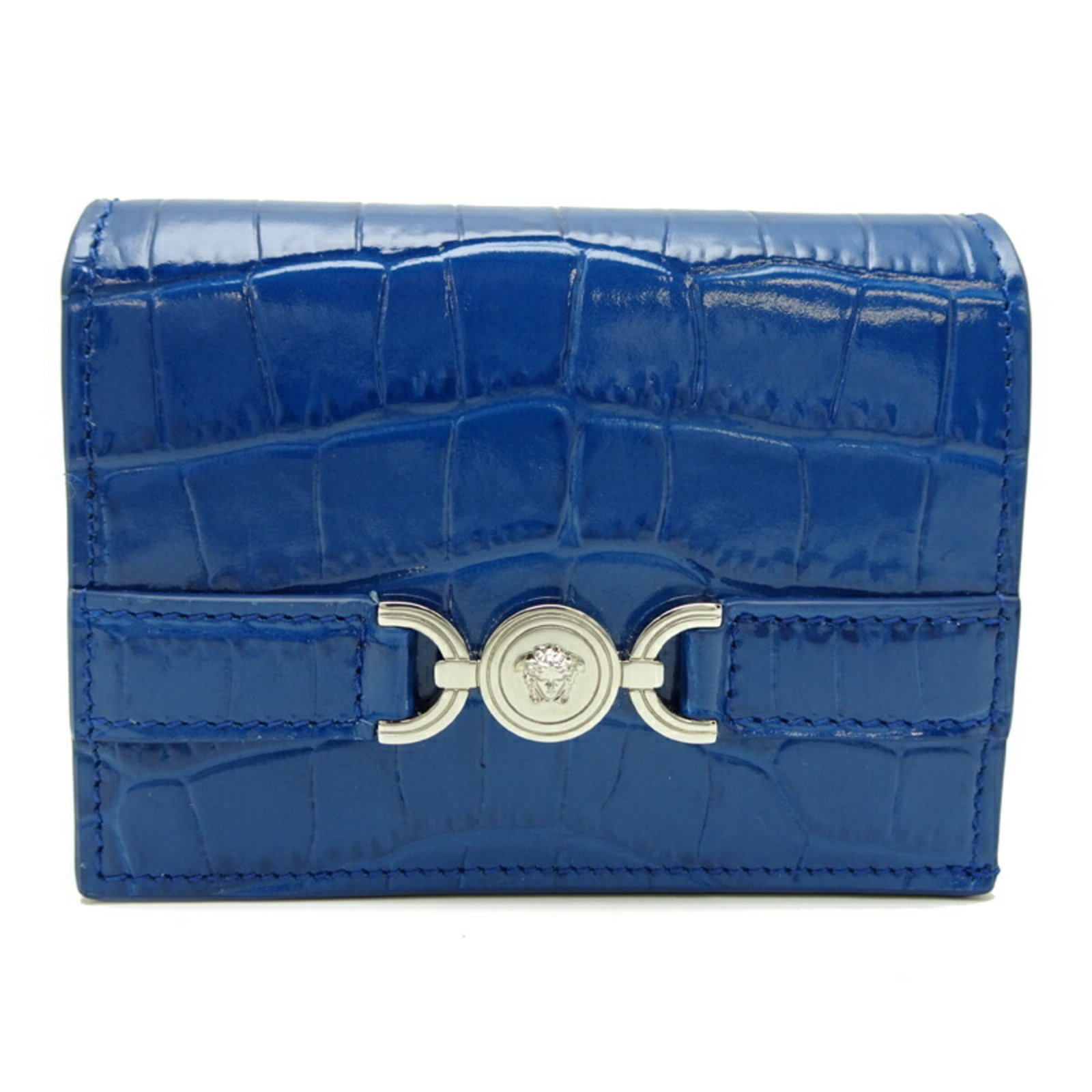Versace Wallet Leather Bi Fold: Versace Wallet Leather Bi Fold Versace Wallet Leather Bi Fold features a sleek blue leather design, measuring 8.5cm x 10.5cm x 3cm, and comes with a box and dust bag for added protection. This