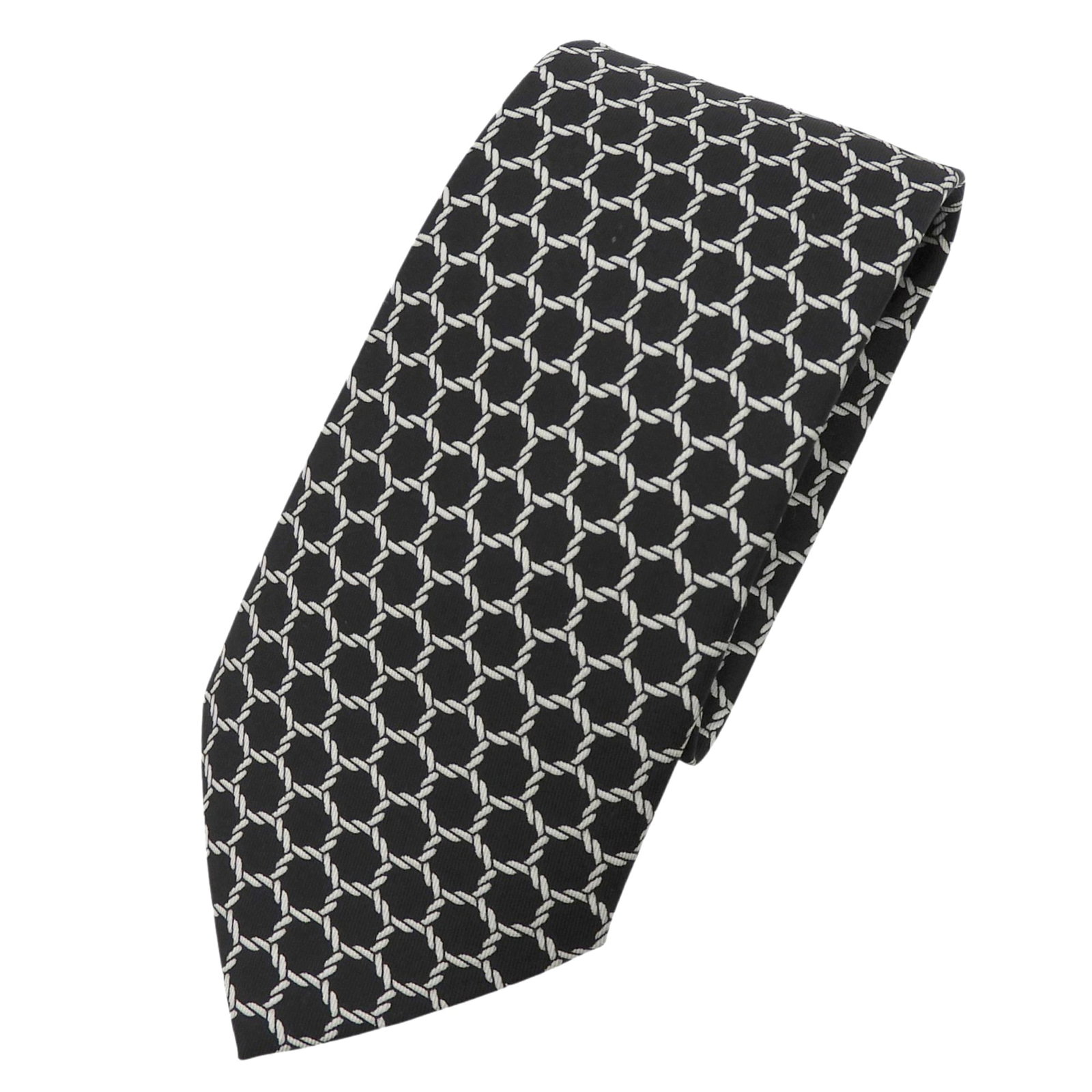 Hermes Cravat Silk: Hermes Cravat Silk Silk cravat from renowned French fashion house Hermes, measuring 145cm in length and 9cm in width. Made from high-quality silk, this black cravat features a classic design that