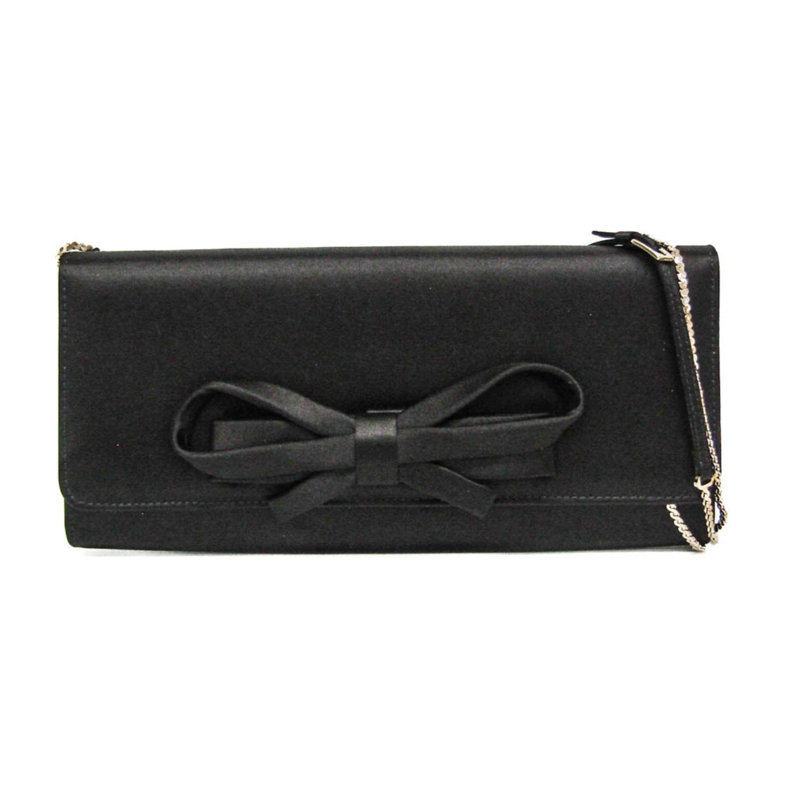 Garavani Satin Shoulder Bag Pouch Valentino: Garavani Satin Shoulder Bag Pouch Valentino Satin shoulder bag pouch from Valentino Garavani, featuring a ribbon chain design and magnetic snap closure. This black satin pouch boasts an open pocket