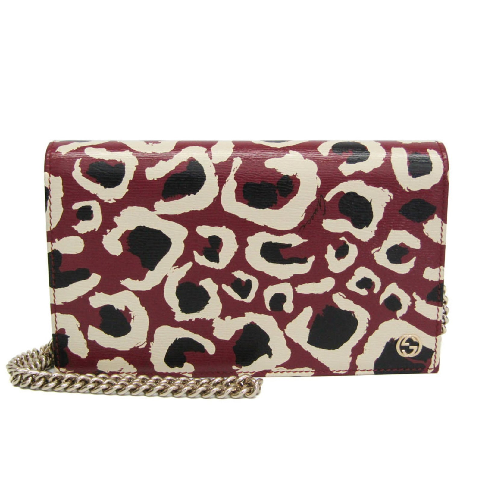 Gucci Chain Wallet Shoulder Leather: Gucci Chain Wallet Shoulder Leather The Gucci Chain Wallet Shoulder Leather boasts sleek, sophisticated design with a chain strap and flap closure. Its spacious interior features an 18-card slot and z