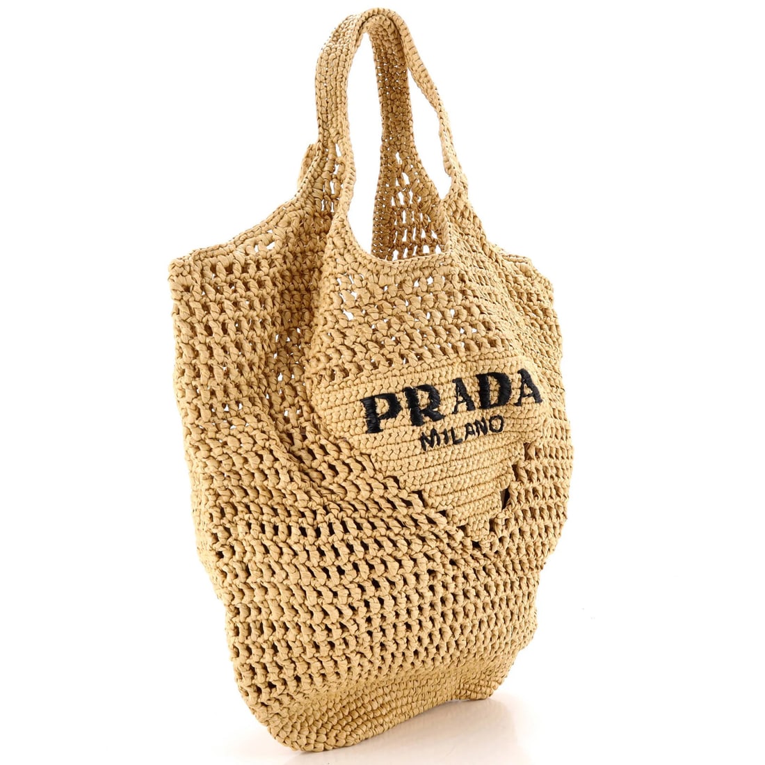 Triangle logo tote raffia small bucket - 2