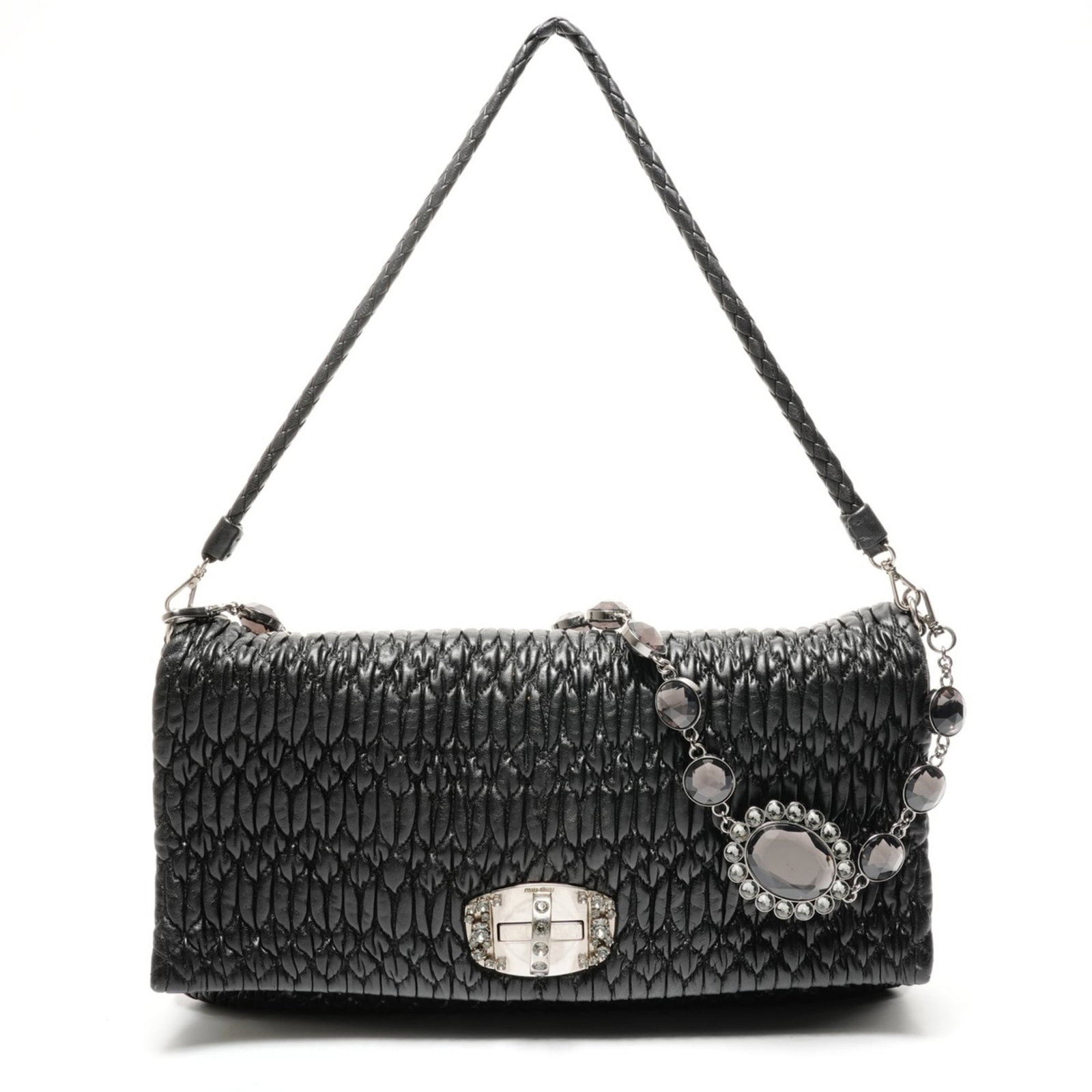 Shoulder Bag: Shoulder Bag Black Miu Miu shoulder bag with dimensions 21cm x 34cm x 3cm, perfect for everyday carry. This stylish bag features a sleek design and compact size, ideal for work or travel. Its classic