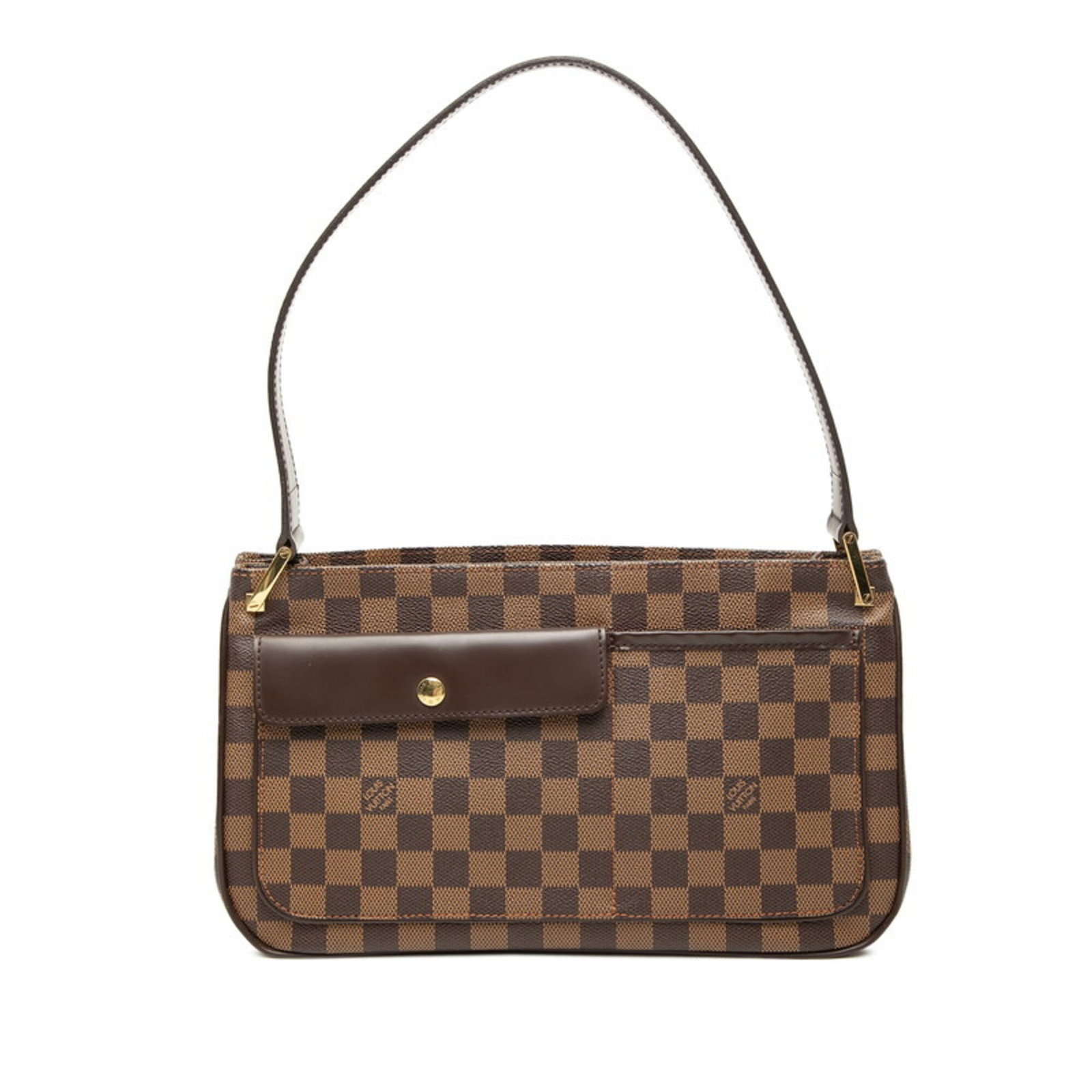 Louis Vuitton PVC Leather Bag Shoulder: Louis Vuitton PVC Leather Bag Shoulder PVC and leather combine in this Louis Vuitton shoulder bag, featuring the iconic Damier Canvas pattern. The brown color adds a touch of sophistication to this