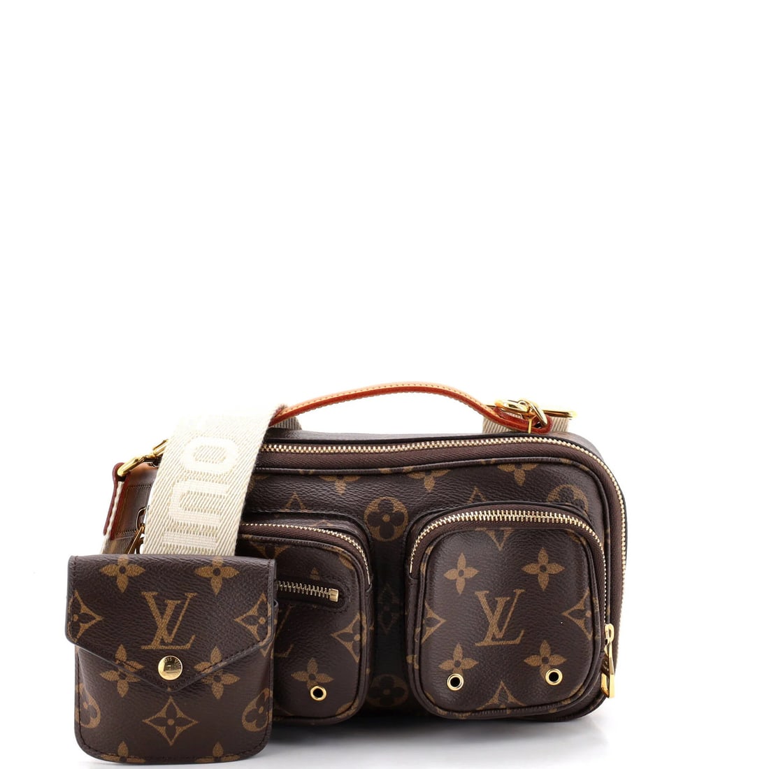 Louis Vuitton Utility Crossbody Bag Monogram Canvas: Louis Vuitton Utility Crossbody Bag Monogram Canvas Brown canvas coated Louis Vuitton Utility Crossbody Bag with gold hardware, featuring the iconic monogram pattern and a pochette attached to a