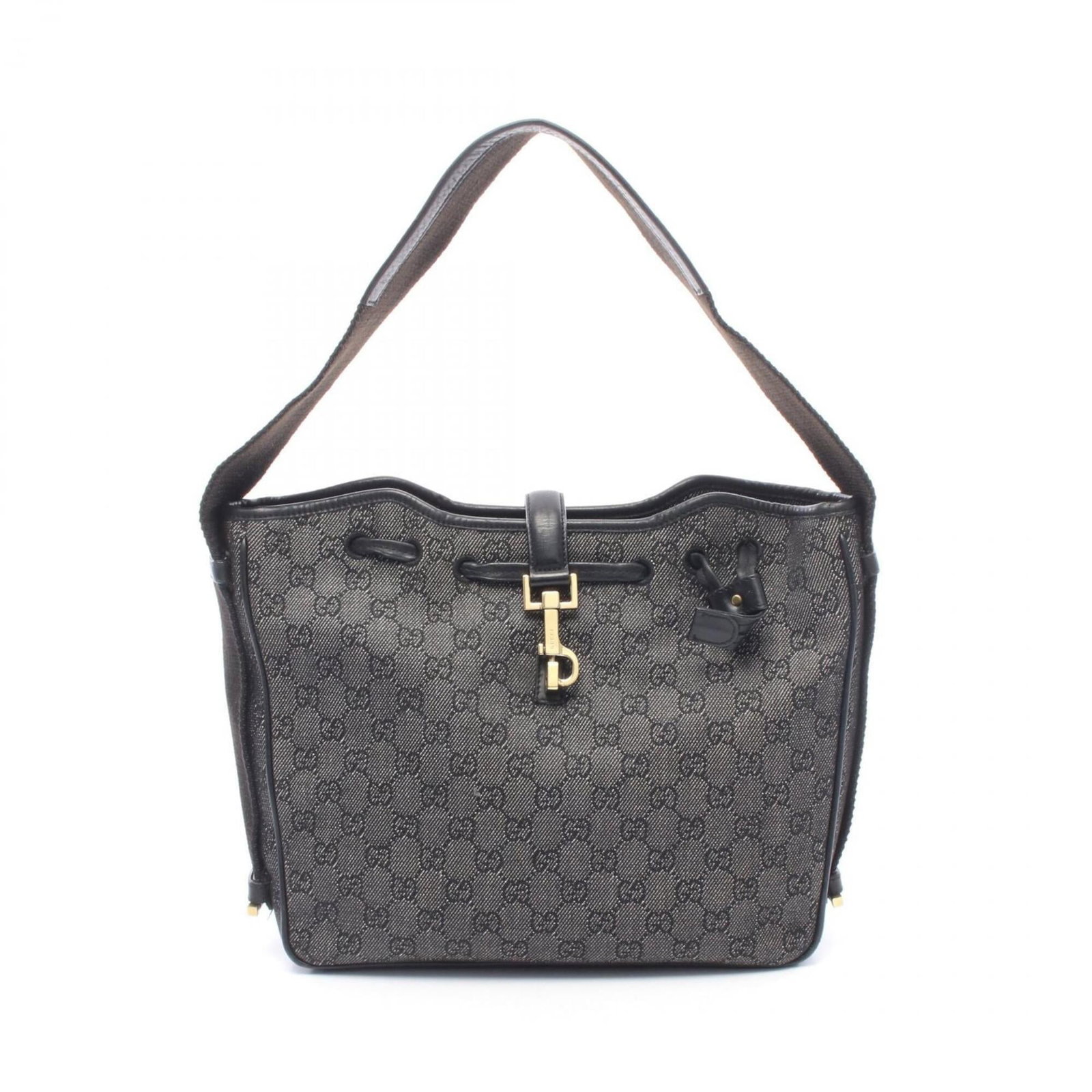 Gucci Leather Denim Bag: Gucci Leather Denim Bag Gucci Leather Denim Bag in Black features a unique blend of denim and leather materials, creating a stylish and eye-catching design. Measuring 25cm x 28cm x 7.5cm, this